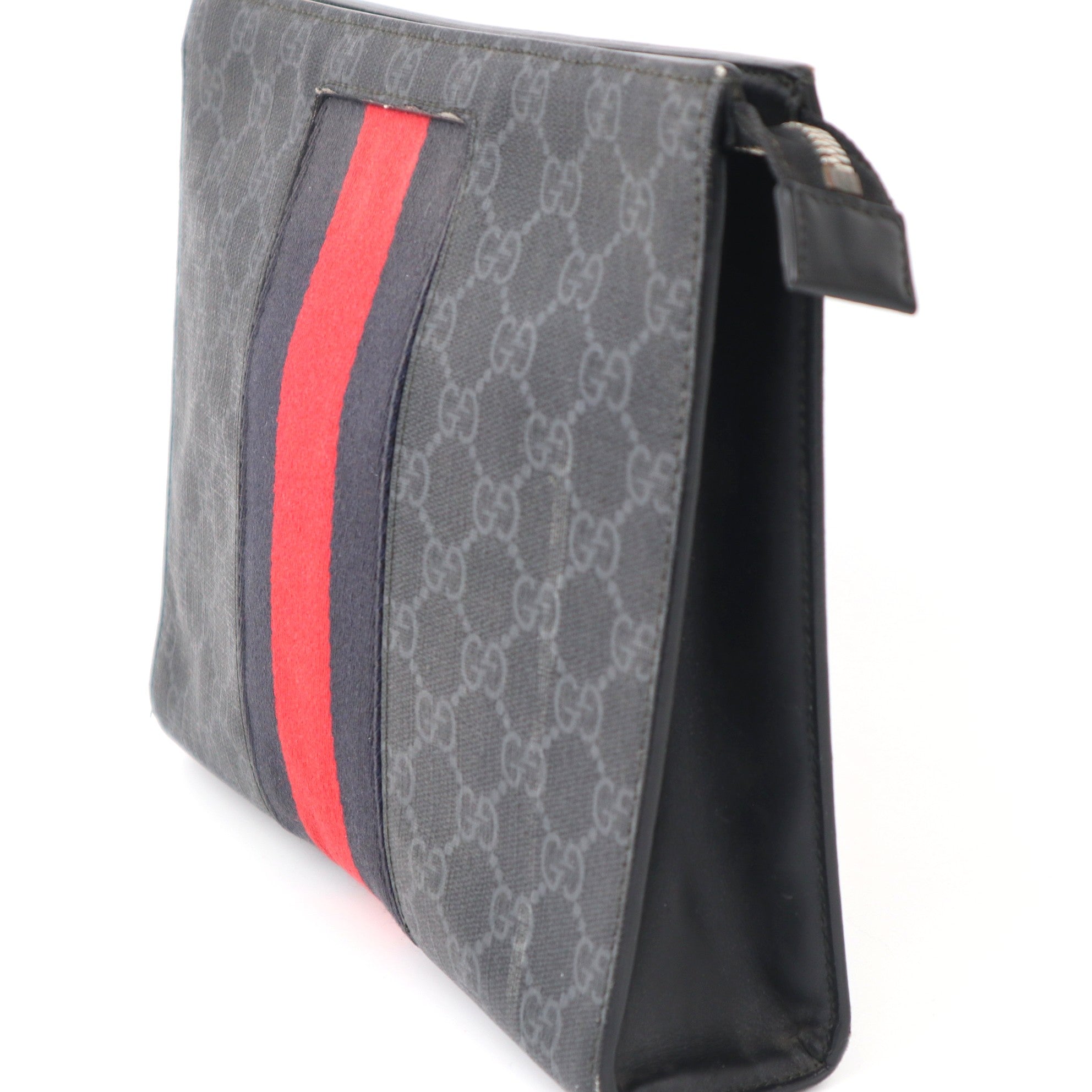 C2066 Gucci Black GG Supreme Web Clutch-Pre Owned