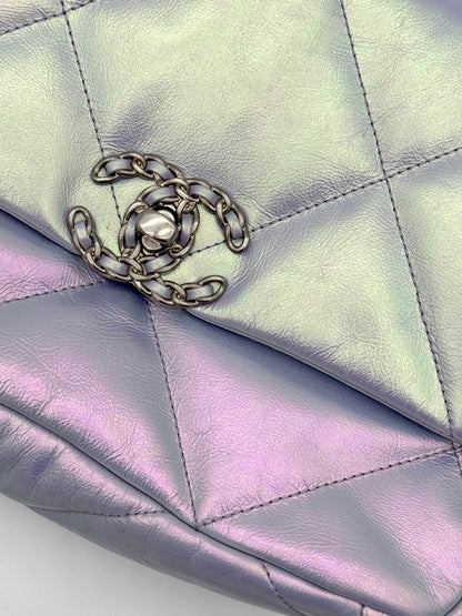 Chanel Iridescent Calfskin Quilted Medium Chanel 19 Flap Light Purple Blue