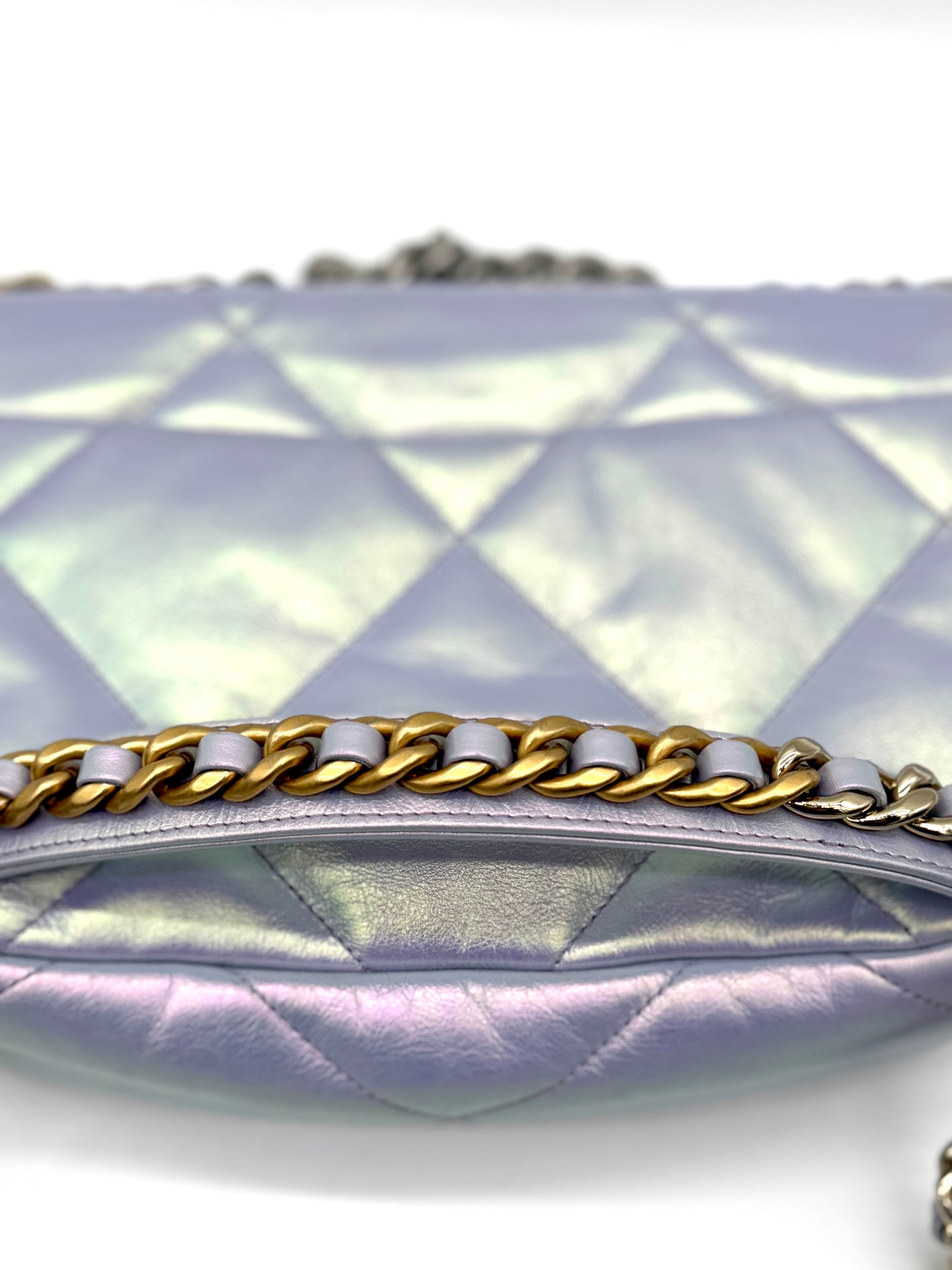 Chanel Iridescent Calfskin Quilted Medium Chanel 19 Flap Light Purple Blue