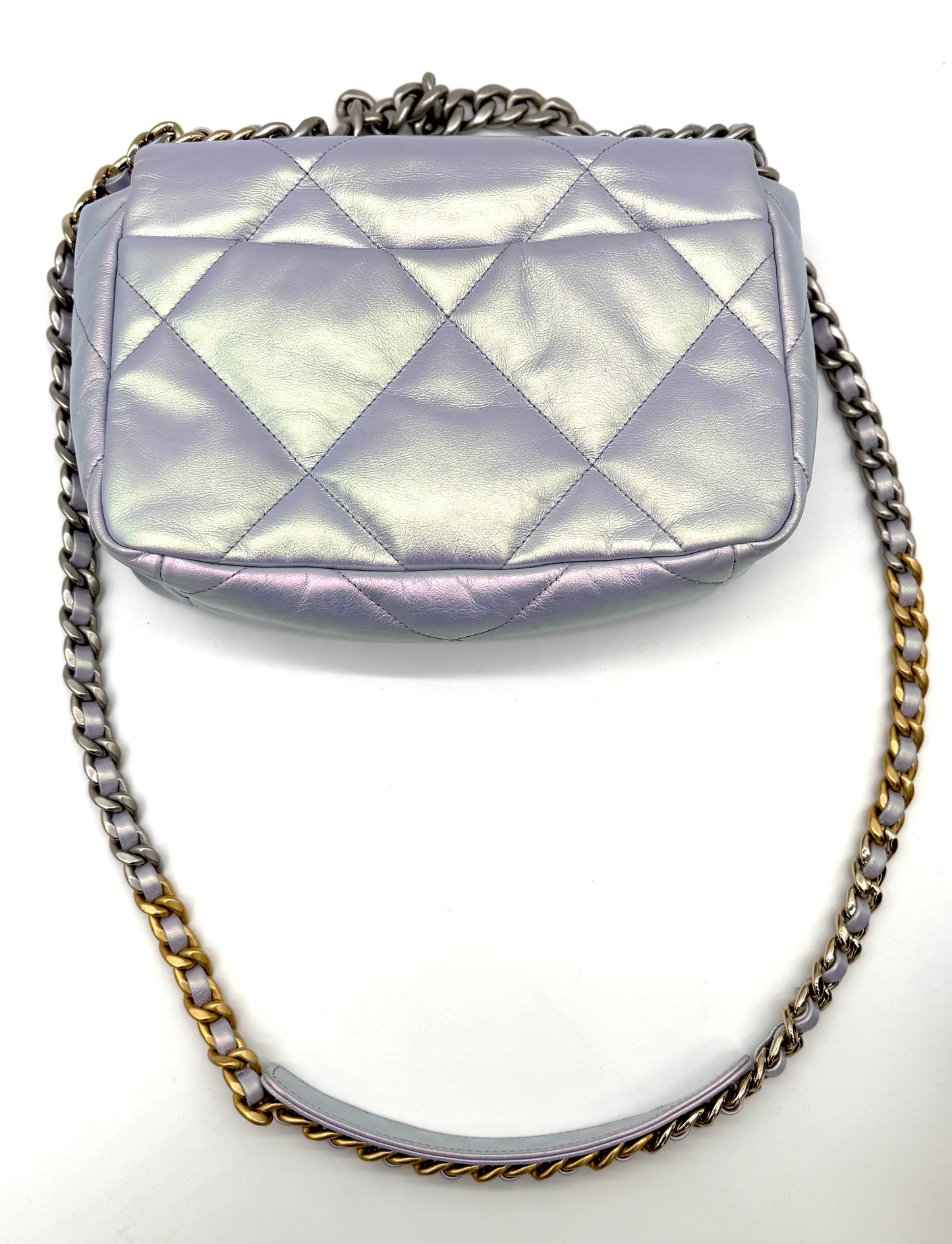 Chanel Iridescent Calfskin Quilted Medium Chanel 19 Flap Light Purple Blue