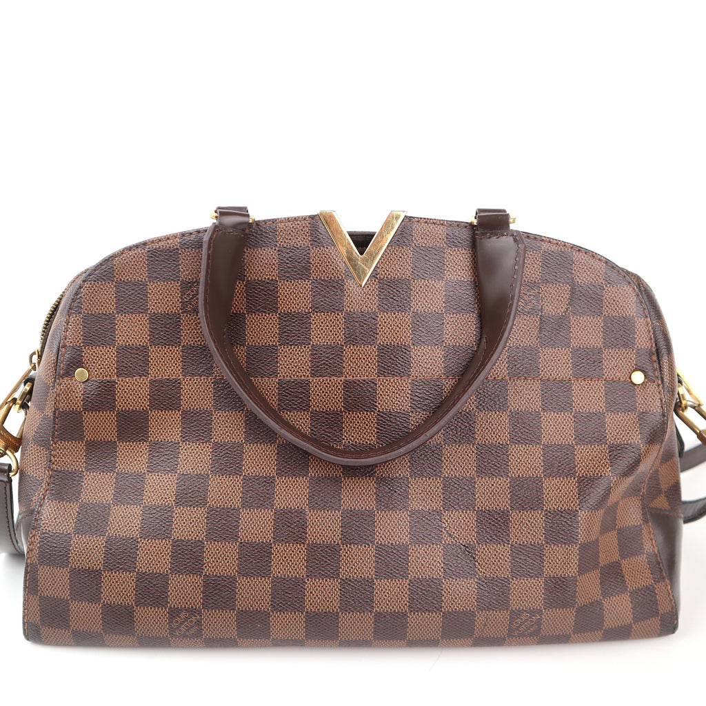 C2368 Louis Vuitton Top Handle Bag Damier Ebene Kensington Bowling Bag | Pre-Owned Very Good Brown Canvas Damier Ebene