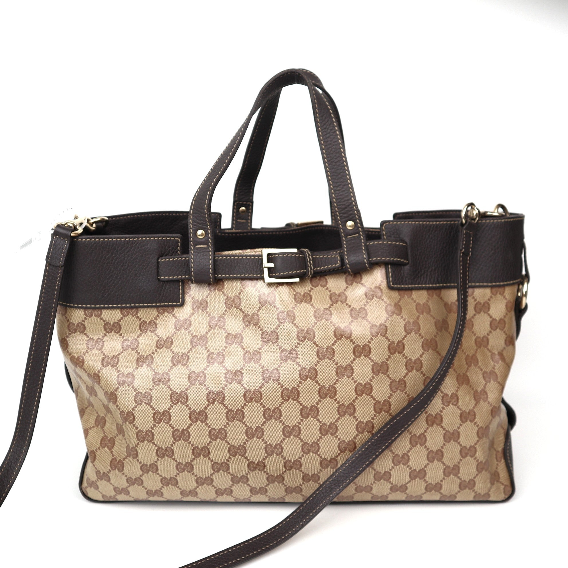 C2057 Gucci Crystal Monogram Tote Brown Brown -Pre Owned