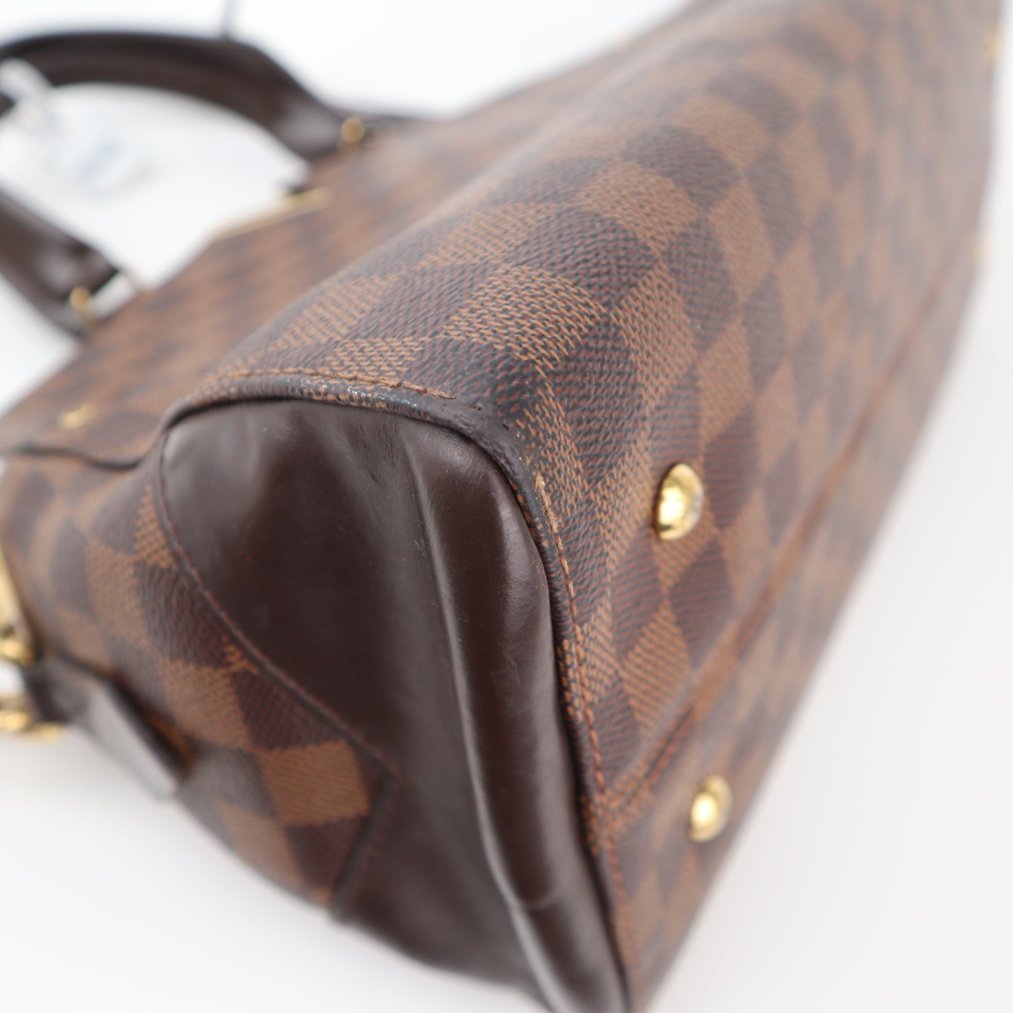 C2368 Louis Vuitton Top Handle Bag Damier Ebene Kensington Bowling Bag | Pre-Owned Very Good Brown Canvas Damier Ebene