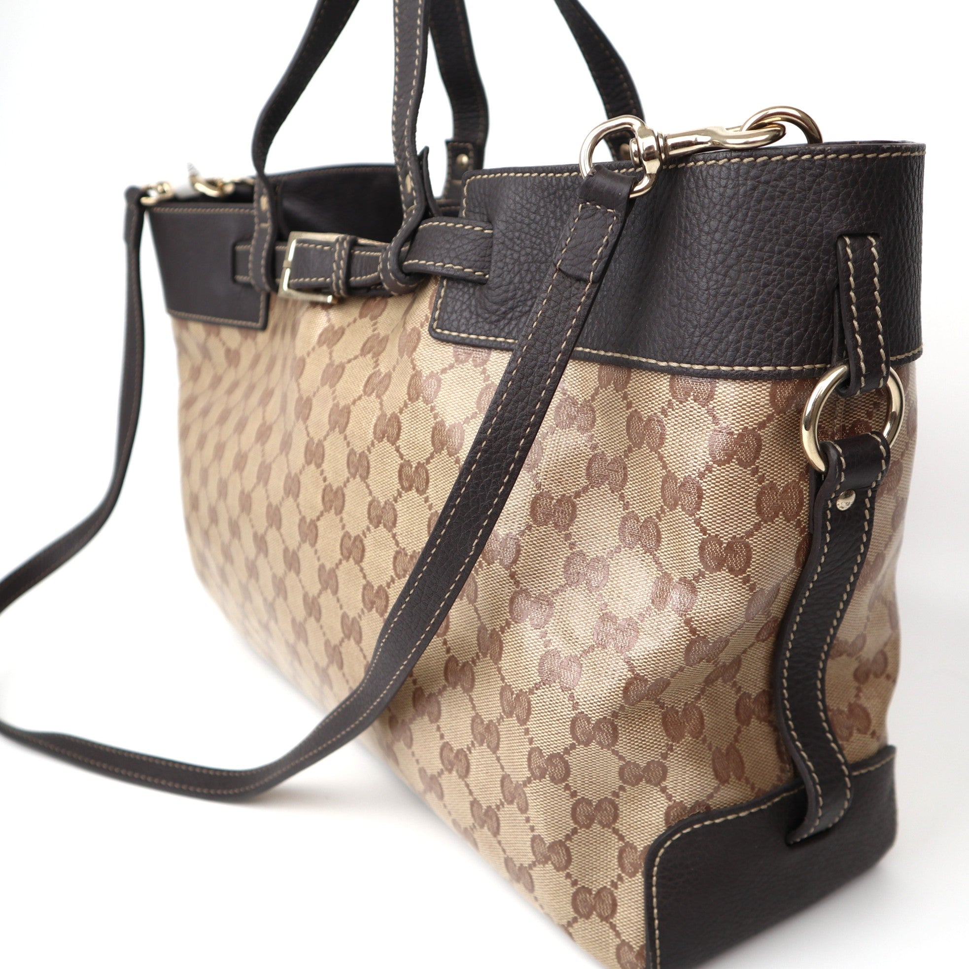 C2057 Gucci Crystal Monogram Tote Brown Brown -Pre Owned