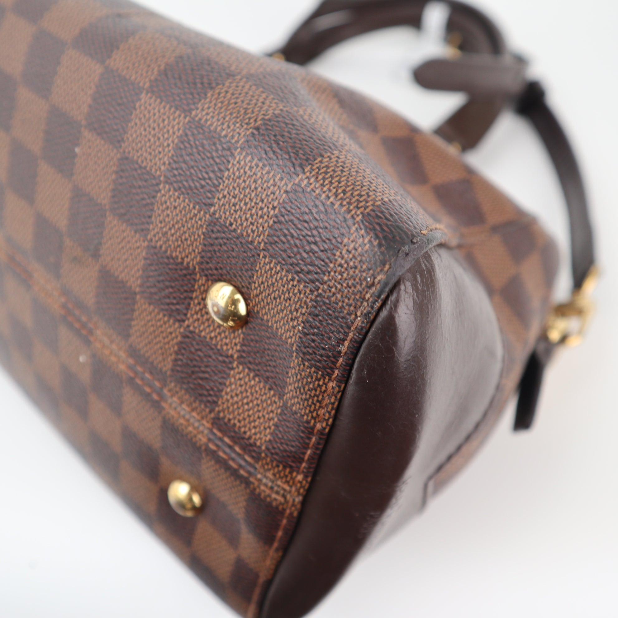 C2368 Louis Vuitton Top Handle Bag Damier Ebene Kensington Bowling Bag | Pre-Owned Very Good Brown Canvas Damier Ebene