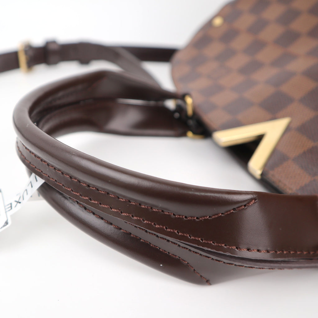 C2368 Louis Vuitton Top Handle Bag Damier Ebene Kensington Bowling Bag | Pre-Owned Very Good Brown Canvas Damier Ebene