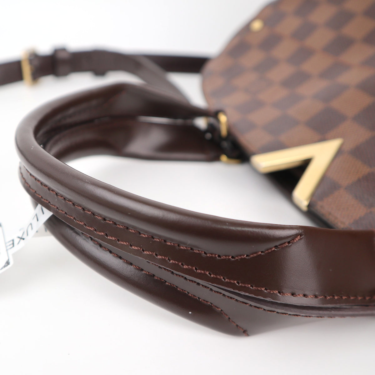 C2368 Louis Vuitton Top Handle Bag Damier Ebene Kensington Bowling Bag | Pre-Owned Very Good Brown Canvas Damier Ebene