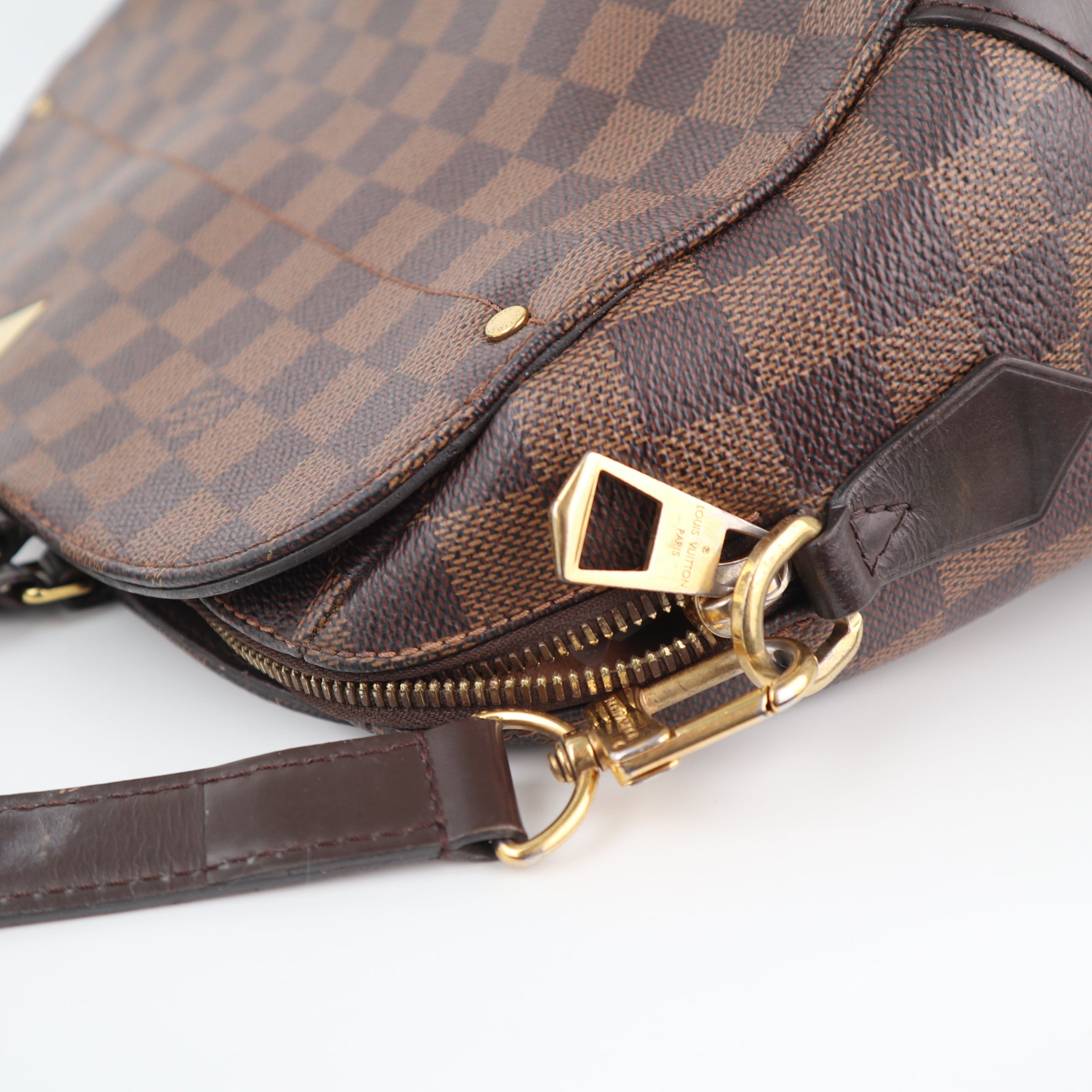 C2368 Louis Vuitton Top Handle Bag Damier Ebene Kensington Bowling Bag | Pre-Owned Very Good Brown Canvas Damier Ebene