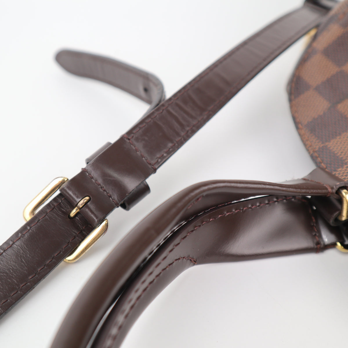C2368 Louis Vuitton Top Handle Bag Damier Ebene Kensington Bowling Bag | Pre-Owned Very Good Brown Canvas Damier Ebene