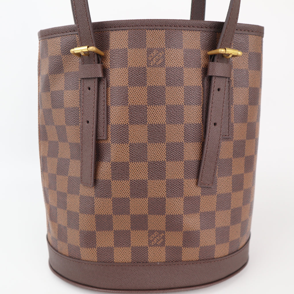 C2377R Louis Vuitton Bucket Bag Damier Ebene Marais Bucket | Pre-Owned Very Good Brown Canvas Damier Ebene