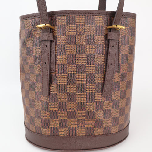 C2377R Louis Vuitton Bucket Bag Damier Ebene Marais Bucket | Pre-Owned Very Good Brown Canvas Damier Ebene