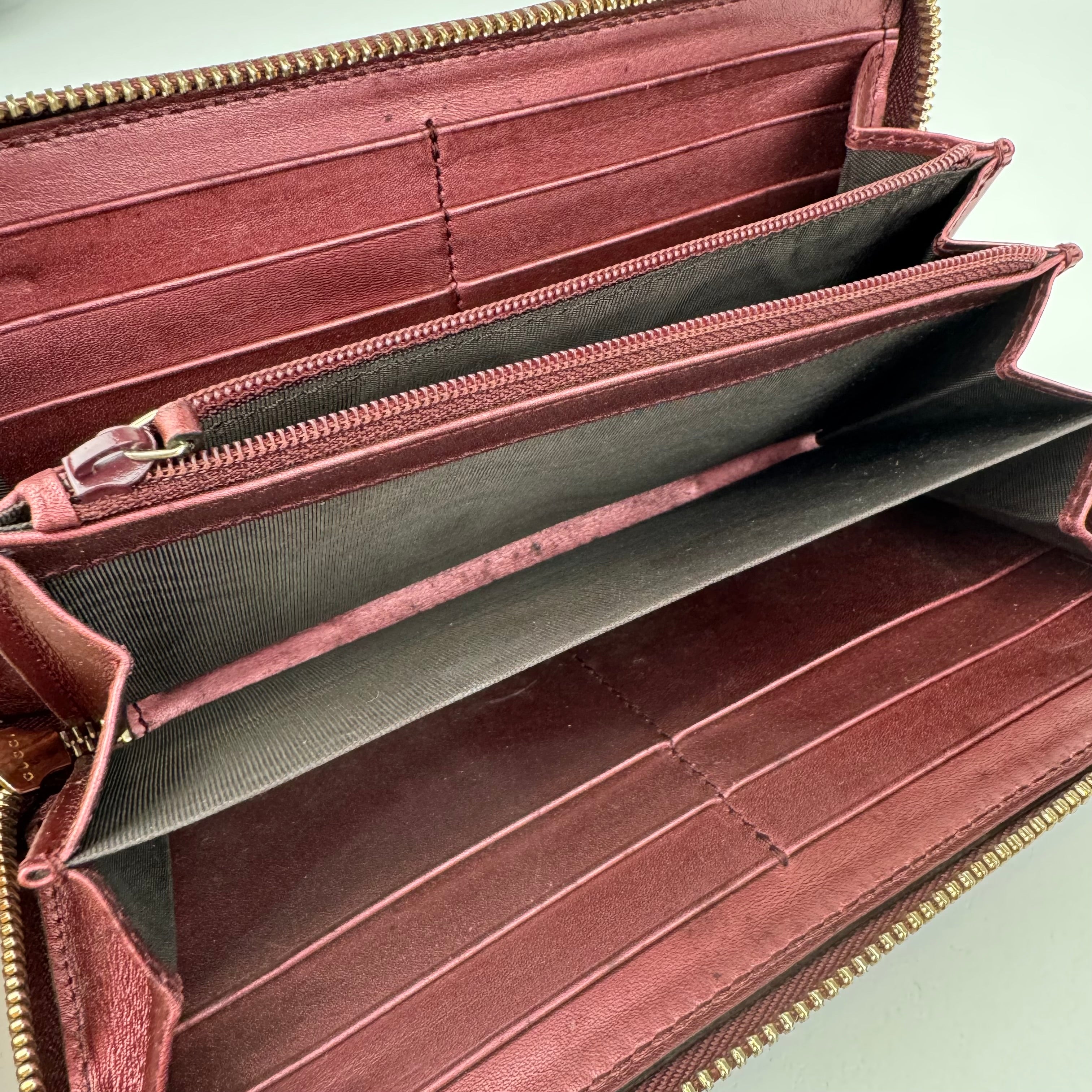 J1790 Gucci Guccissima Patent Leather Lovely Heart Zip Around Wallet - Pre Owned