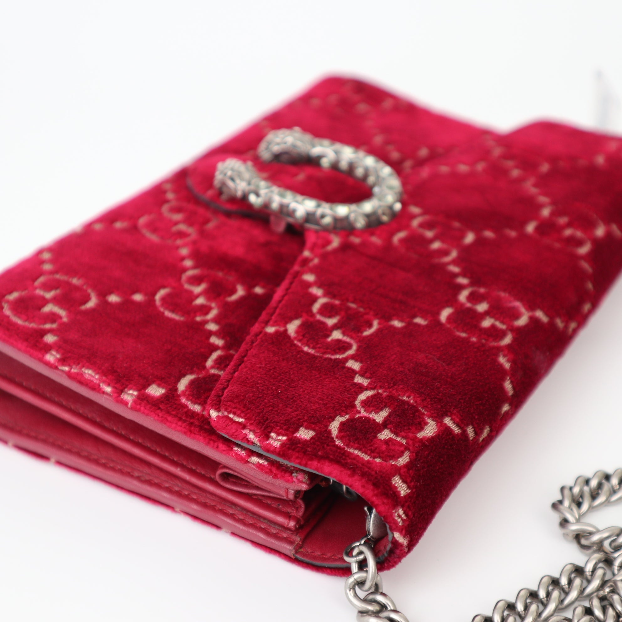 C2013 Gucci Dionysus Chain Wallet GG Velvet-Pre Owned