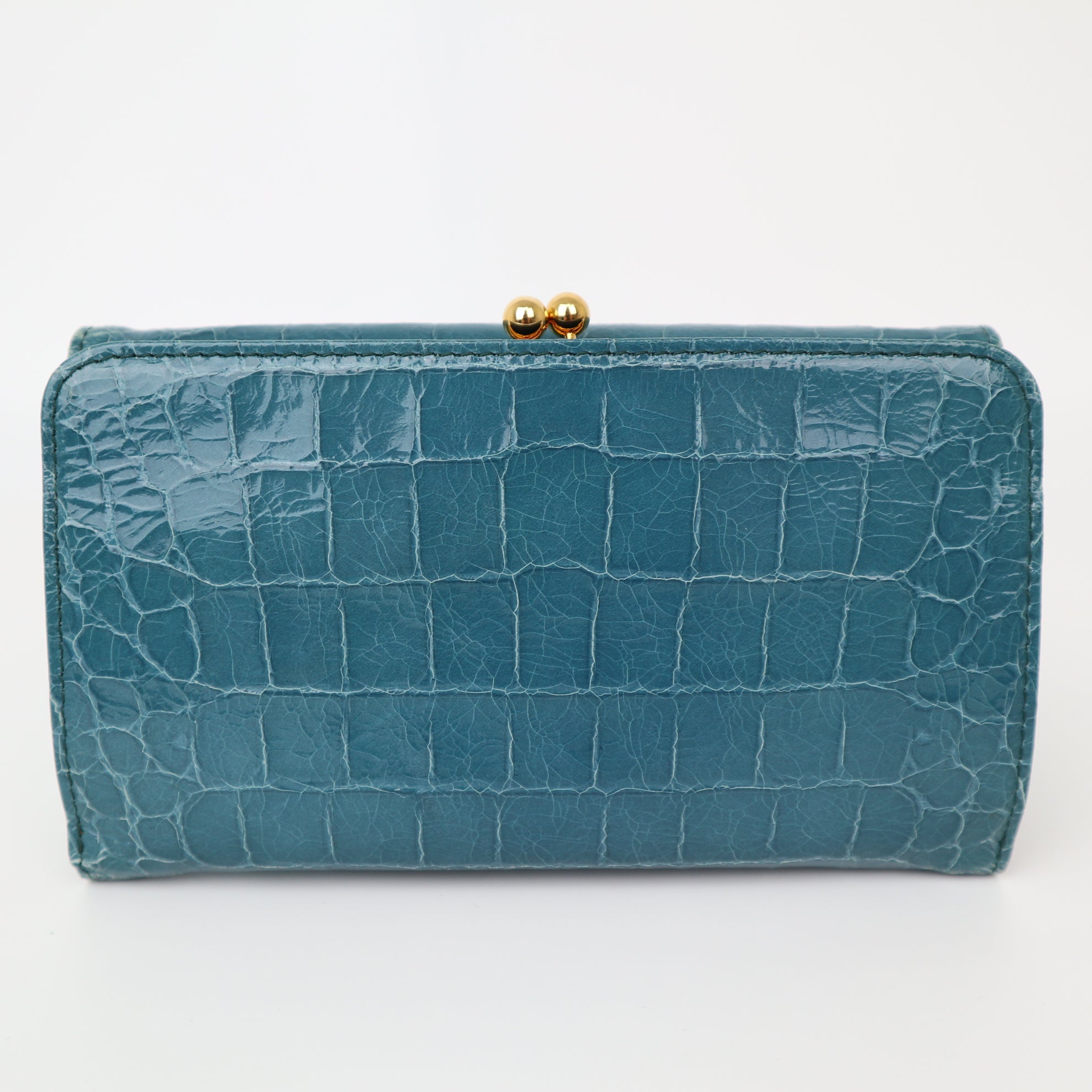 C2015 Miu Miu St Coco Lux Croc Embossed Kiss Lock Wallet in Ottanio-Pre Owned