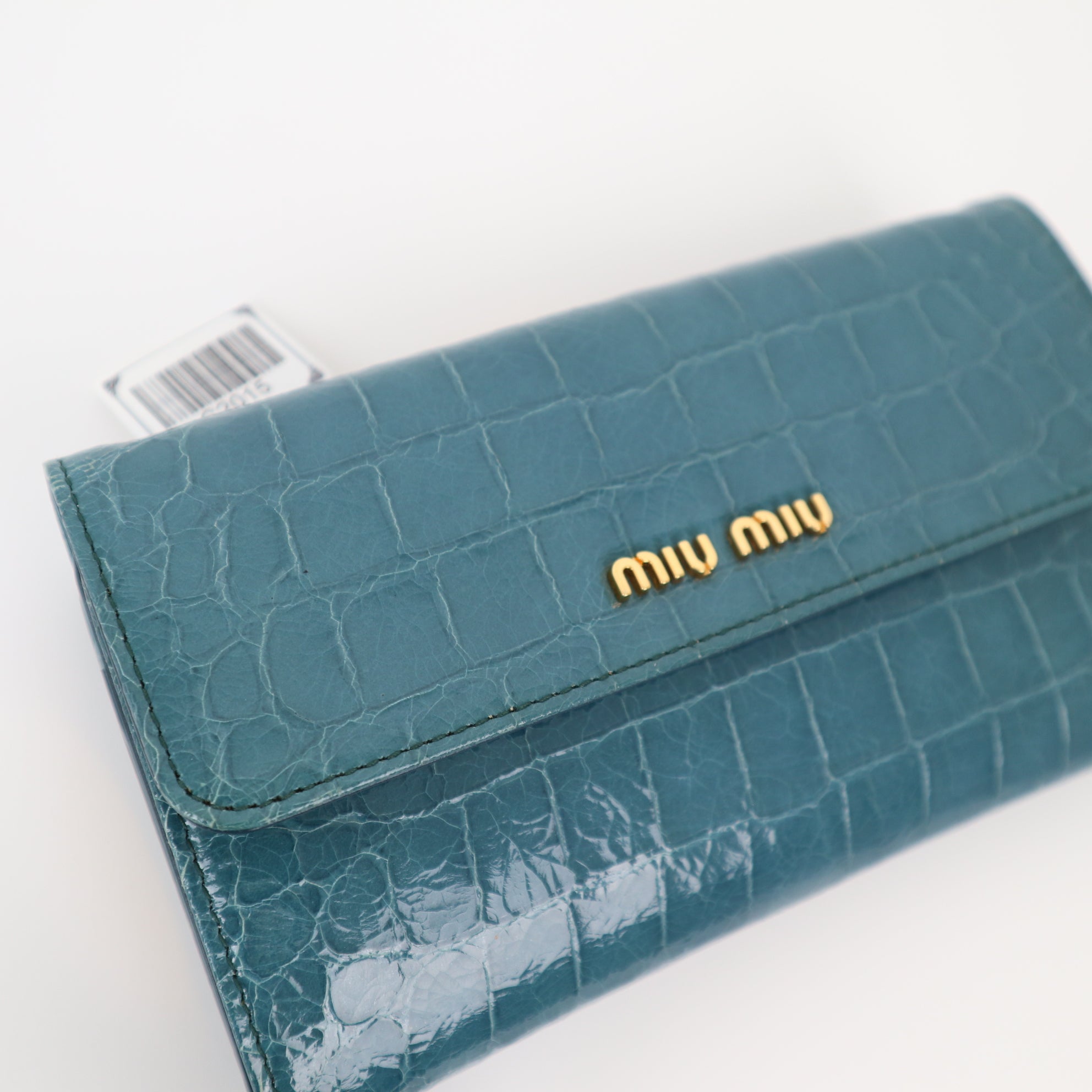 C2015 Miu Miu St Coco Lux Croc Embossed Kiss Lock Wallet in Ottanio-Pre Owned
