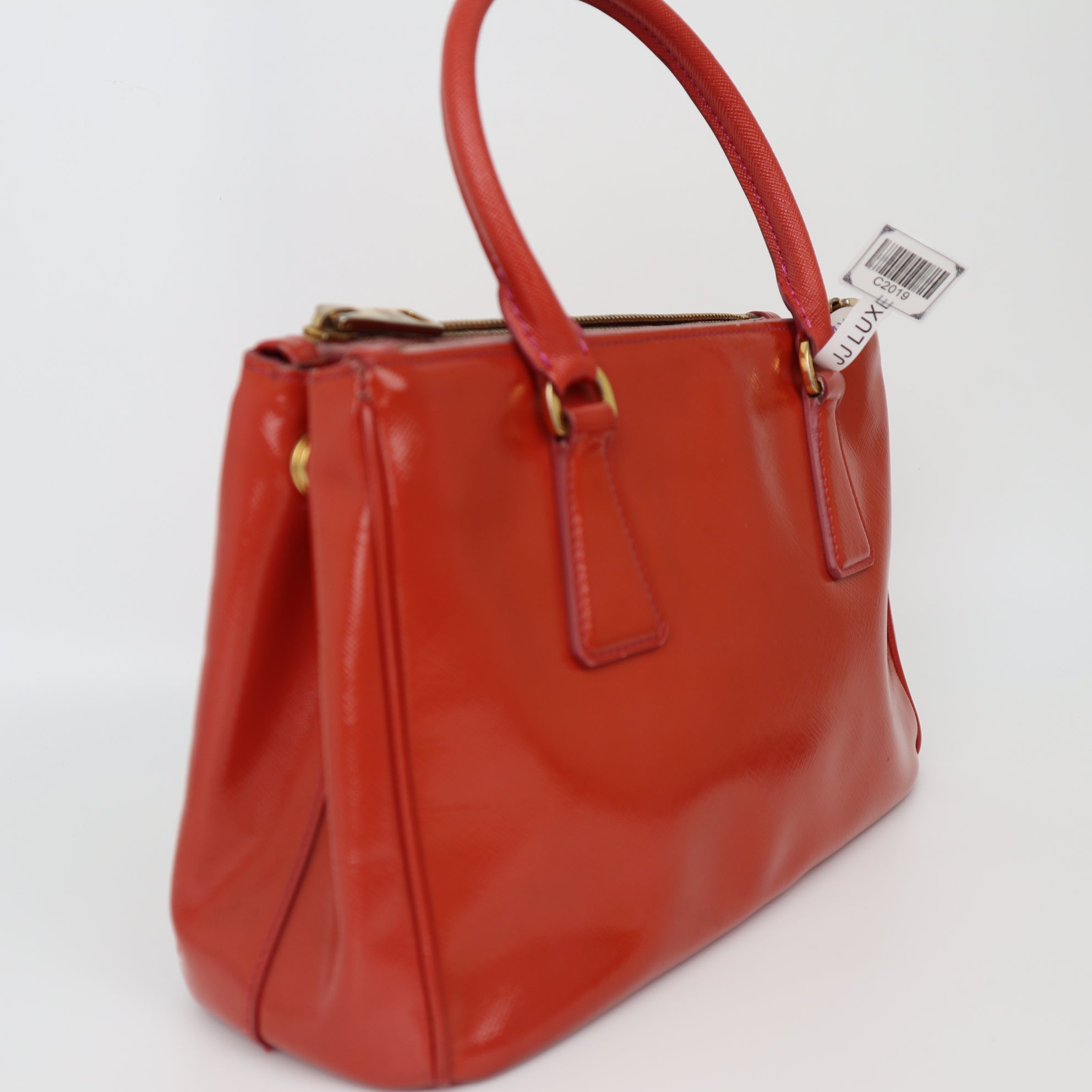 C2019 PRADA Galleria Tote Bag 2way Handbag Shoulder Bag Orange Patent leathe-Pre Owned