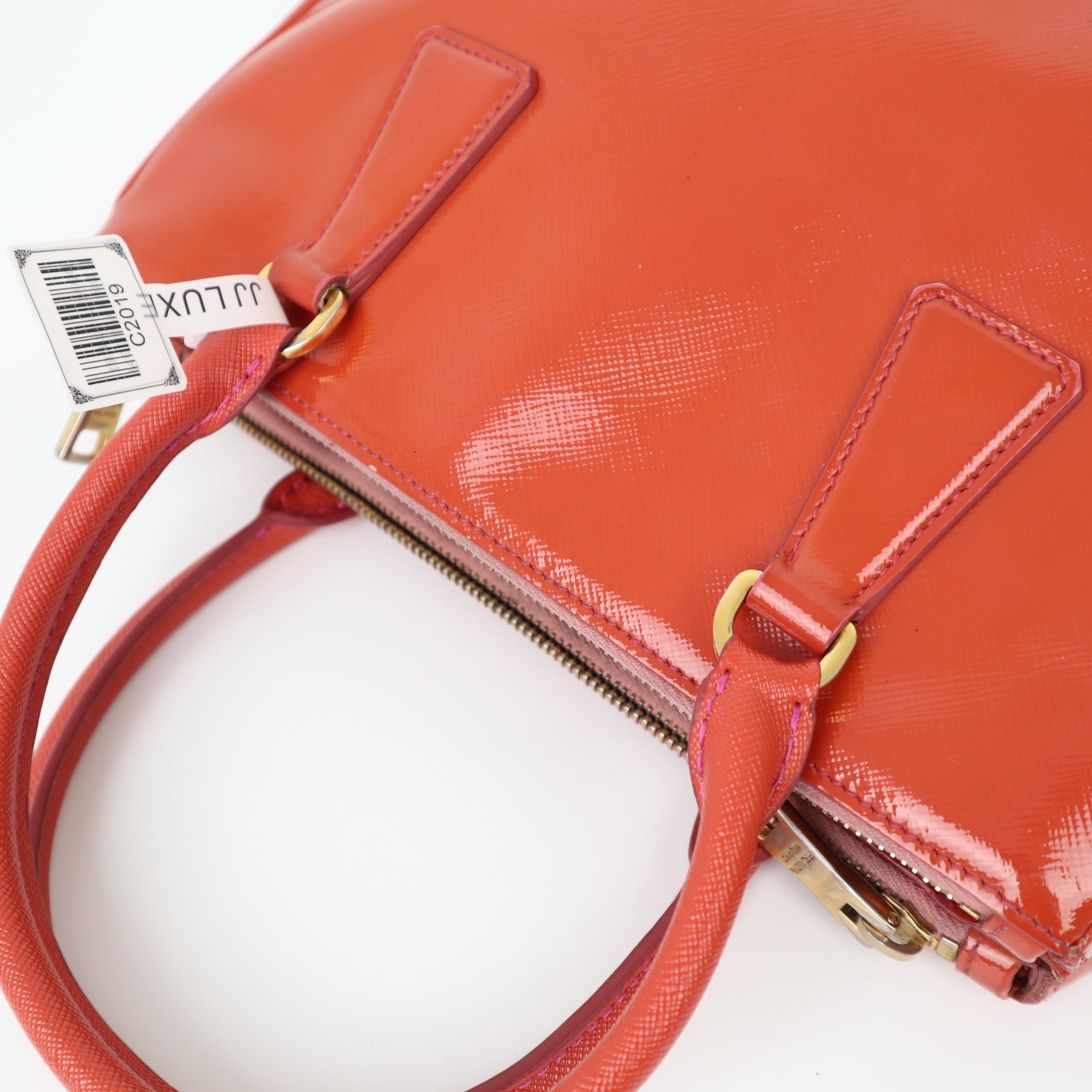 C2019 PRADA Galleria Tote Bag 2way Handbag Shoulder Bag Orange Patent leathe-Pre Owned