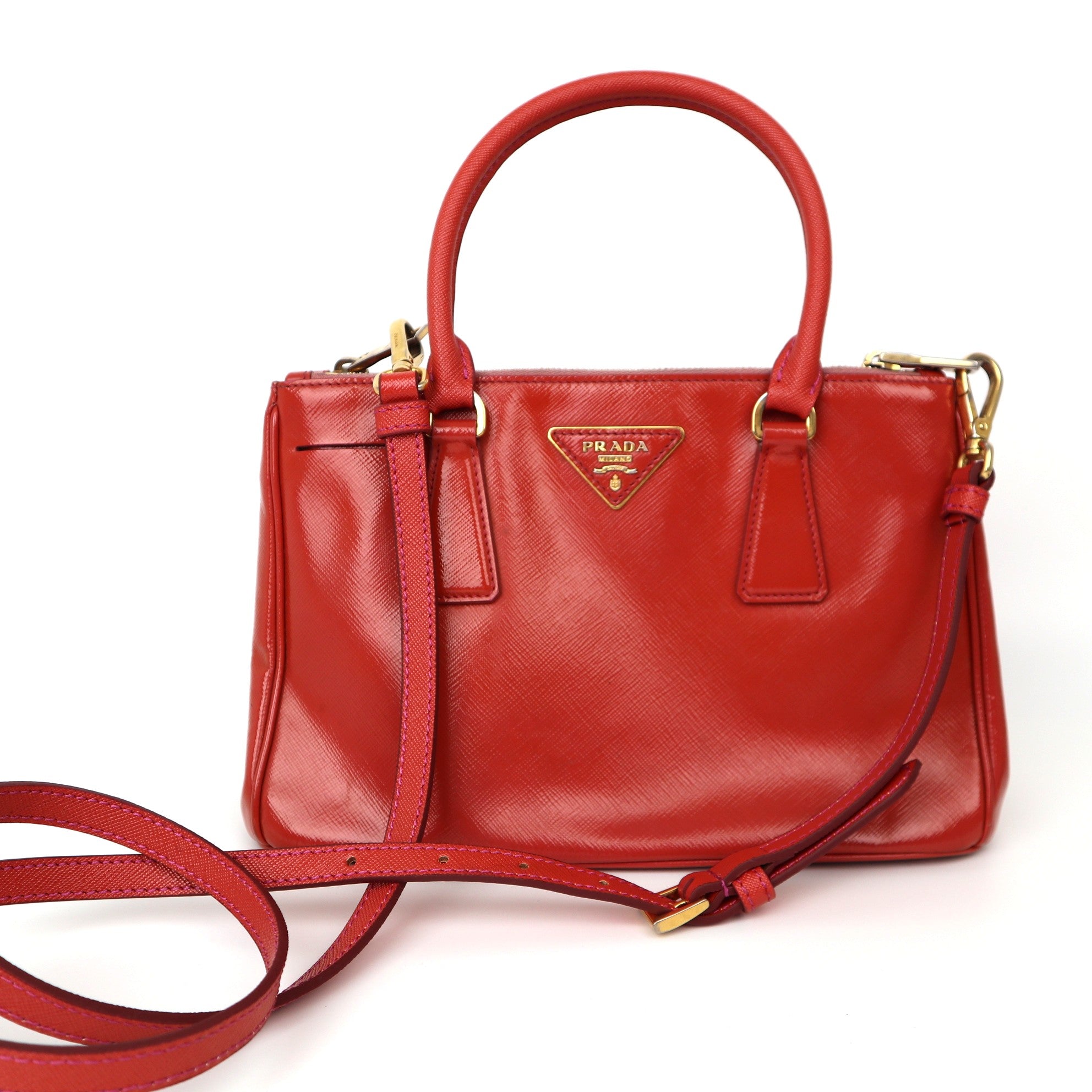 C2019 PRADA Galleria Tote Bag 2way Handbag Shoulder Bag Orange Patent leathe-Pre Owned