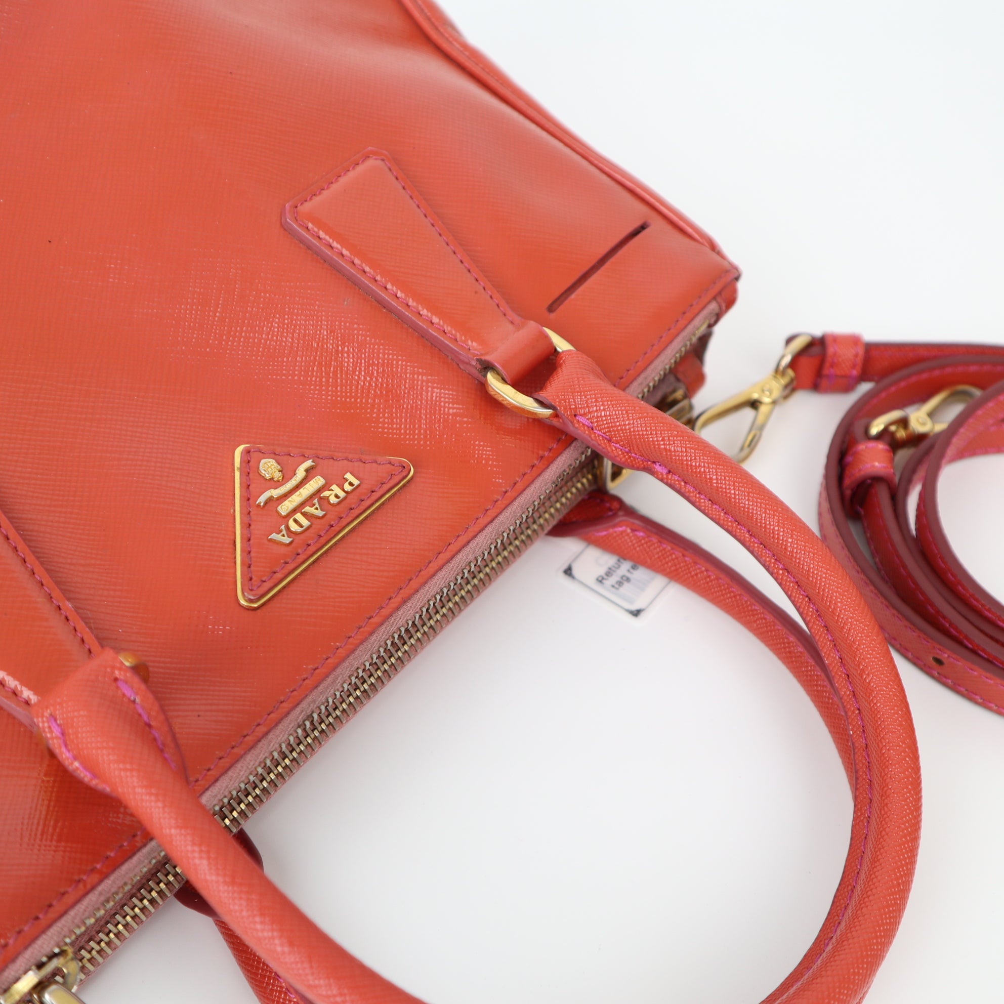 C2019 PRADA Galleria Tote Bag 2way Handbag Shoulder Bag Orange Patent leathe-Pre Owned