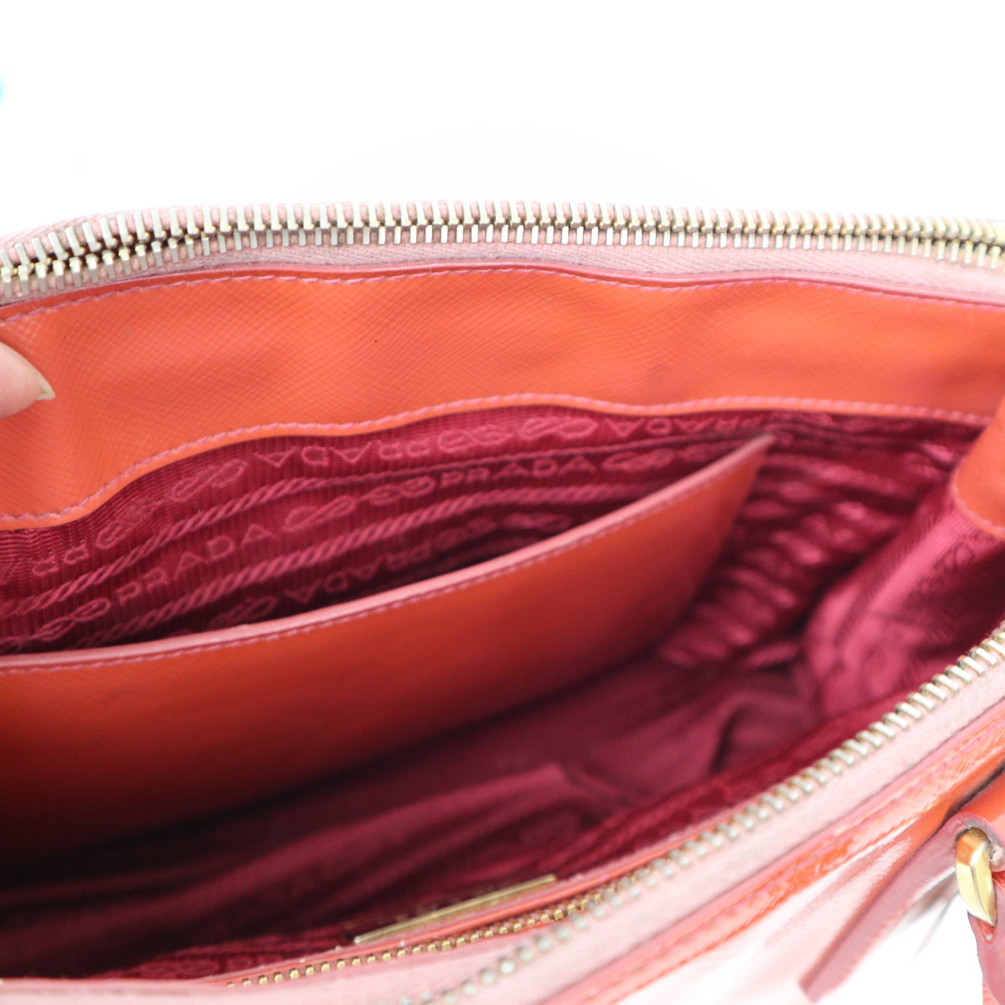 C2019 PRADA Galleria Tote Bag 2way Handbag Shoulder Bag Orange Patent leathe-Pre Owned