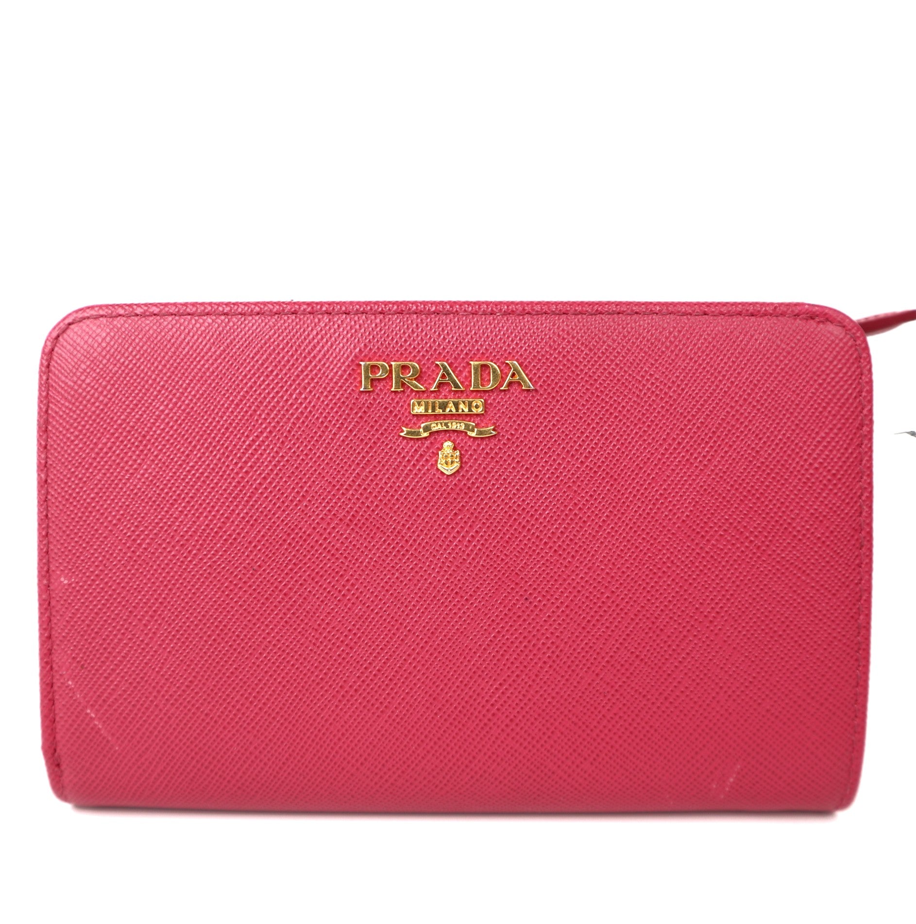 C2062 Prada Red Saffiano Zip Around Roja Zip Wallet -Pre Owned