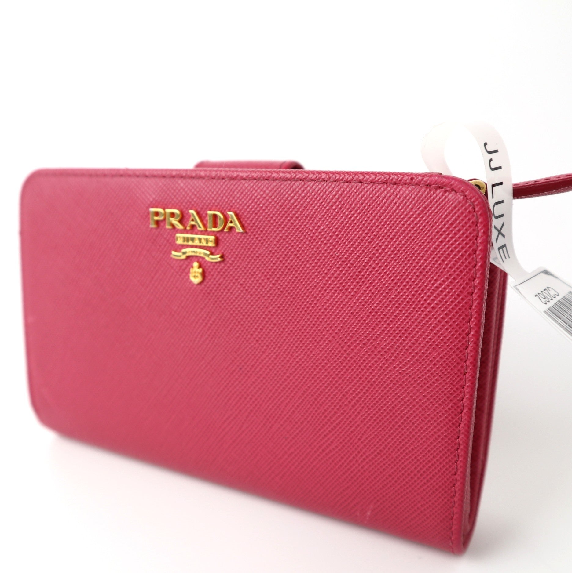 C2062 Prada Red Saffiano Zip Around Roja Zip Wallet -Pre Owned
