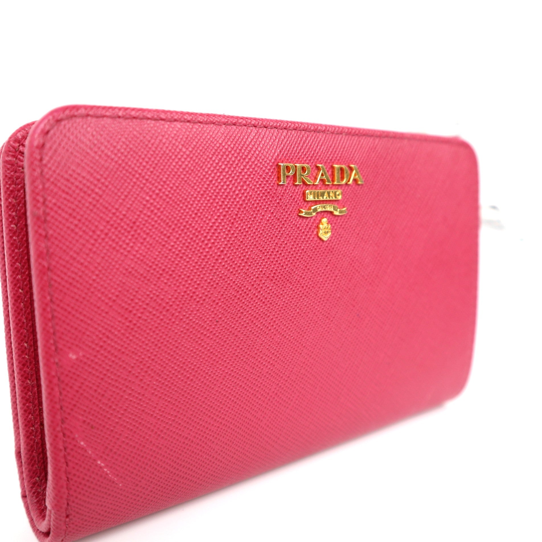 C2062 Prada Red Saffiano Zip Around Roja Zip Wallet -Pre Owned