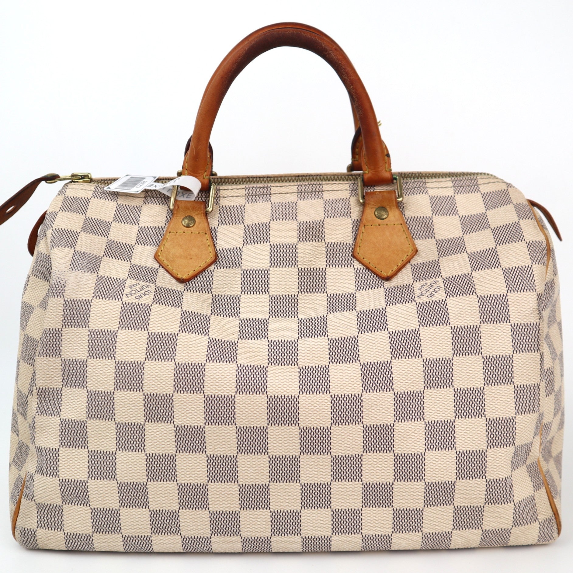 C2395 Louis Vuitton Top Handle Bag Damier Azur Speedy 30 | Pre-Owned Very Good White / Blue Coated canvas/Damier Azur