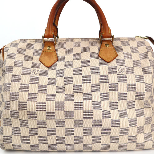 C2395 Louis Vuitton Top Handle Bag Damier Azur Speedy 30 | Pre-Owned Very Good White / Blue Coated canvas/Damier Azur
