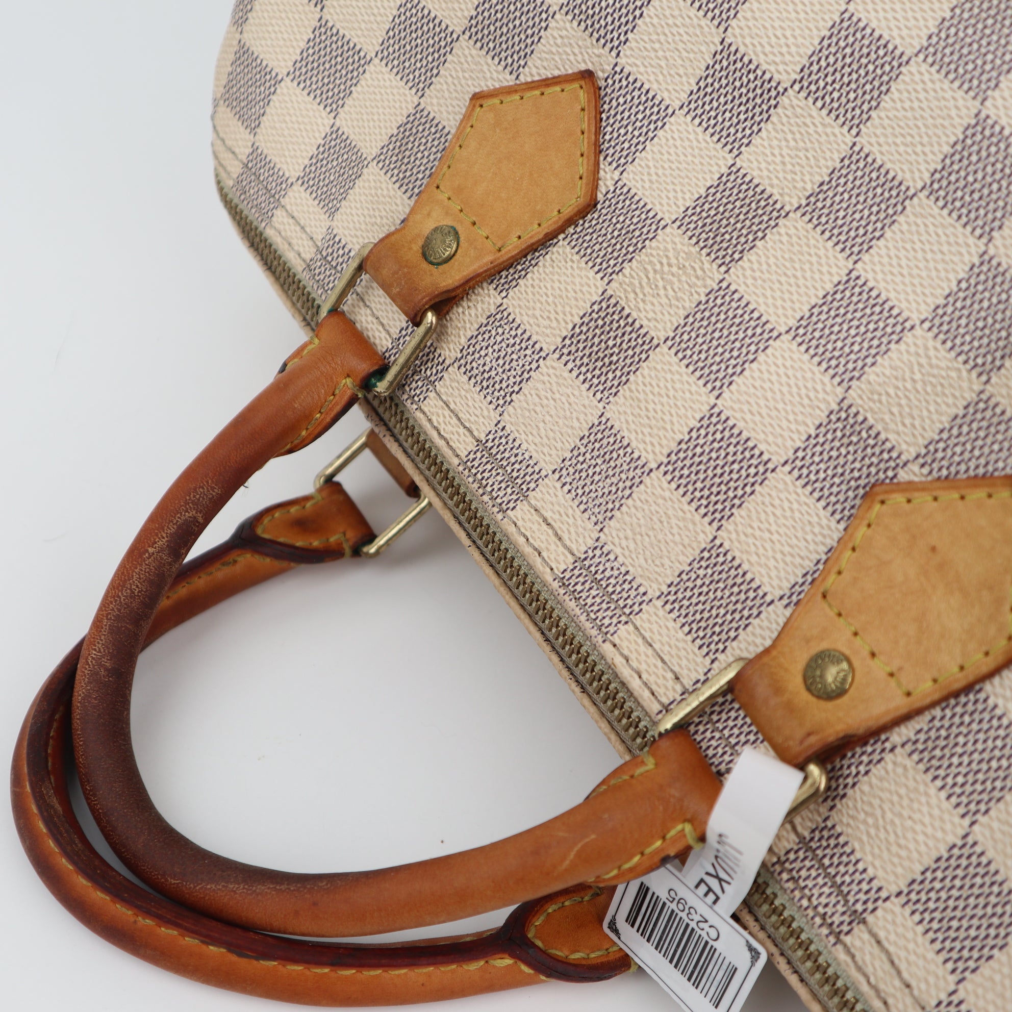 C2395 Louis Vuitton Top Handle Bag Damier Azur Speedy 30 | Pre-Owned Very Good White / Blue Coated canvas/Damier Azur