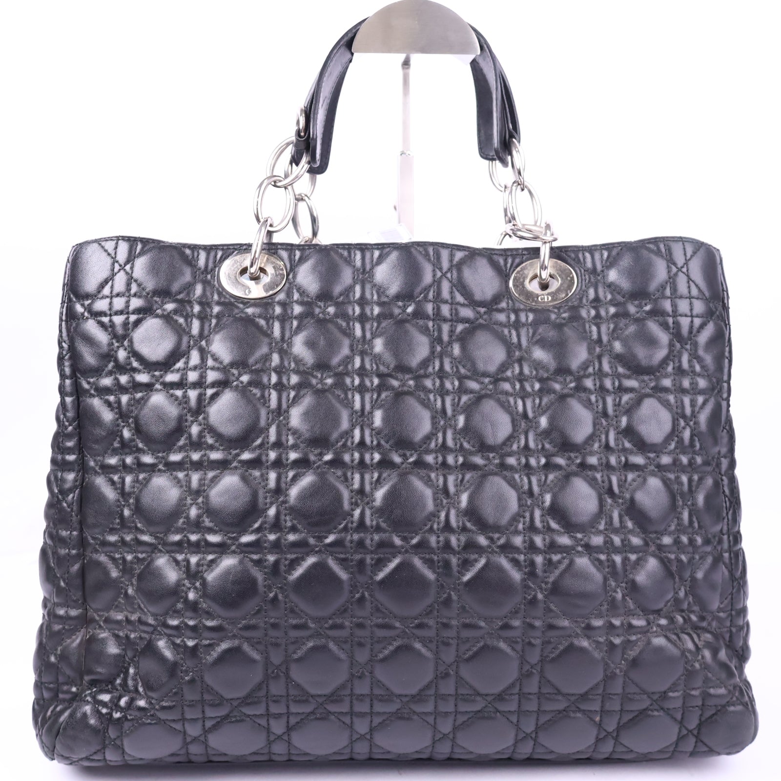 Christian Dior Black Cannage Quilted Lambskin Leather Soft Large Tote Bag J3324 | Pre-Owned Excellent Black Quilted Leather