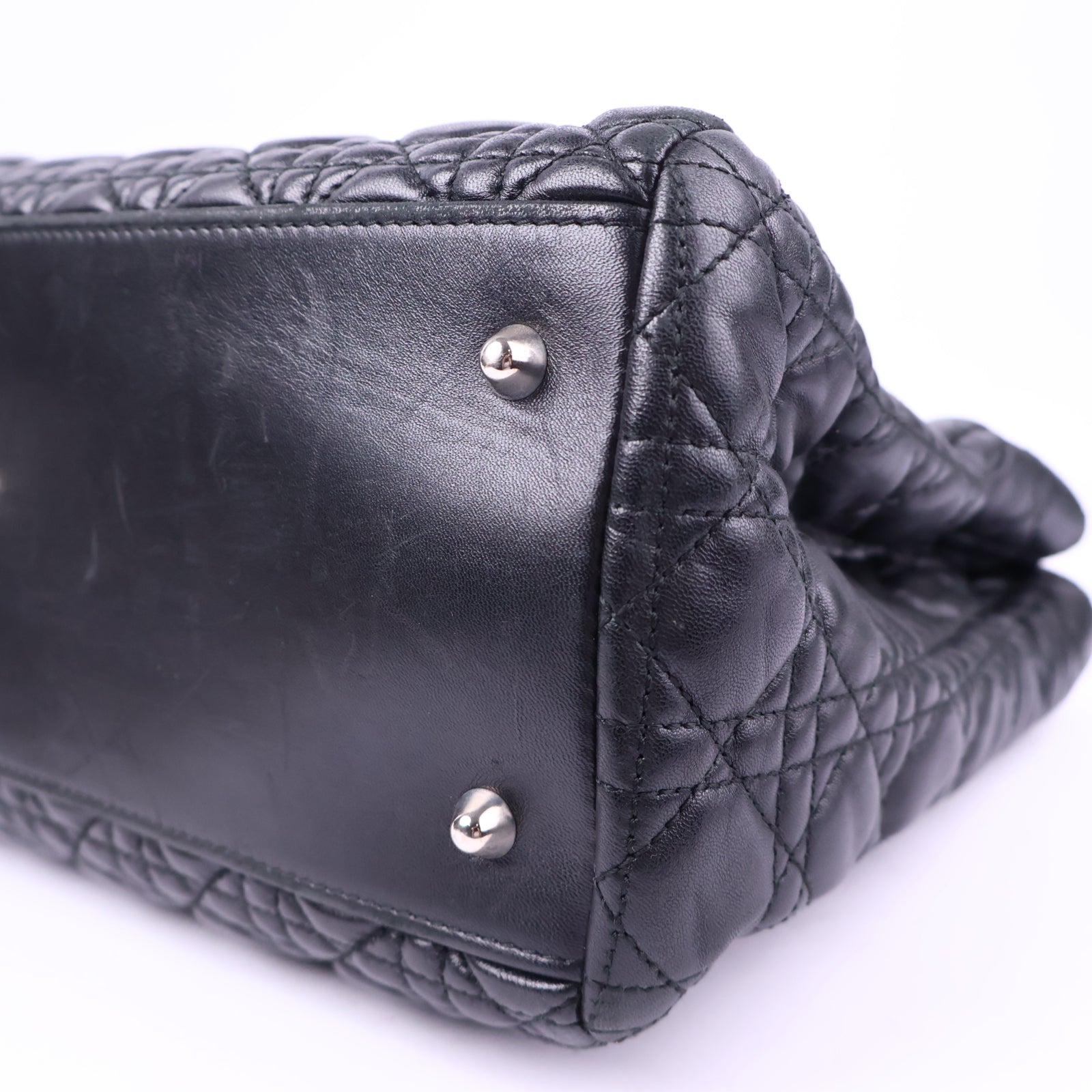 Christian Dior Black Cannage Quilted Lambskin Leather Soft Large Tote Bag J3324 | Pre-Owned Excellent Black Quilted Leather