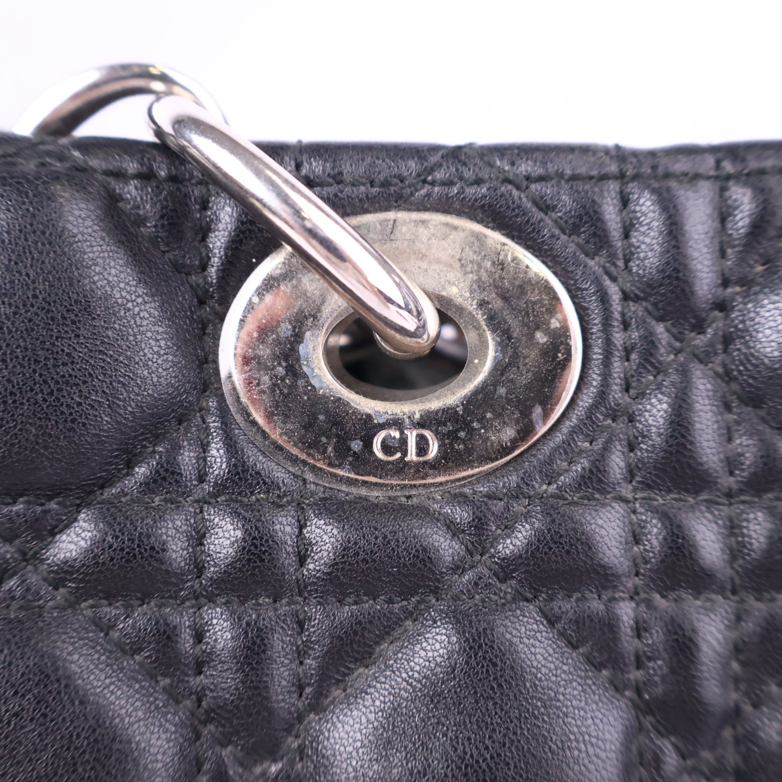 Christian Dior Black Cannage Quilted Lambskin Leather Soft Large Tote Bag J3324 | Pre-Owned Excellent Black Quilted Leather