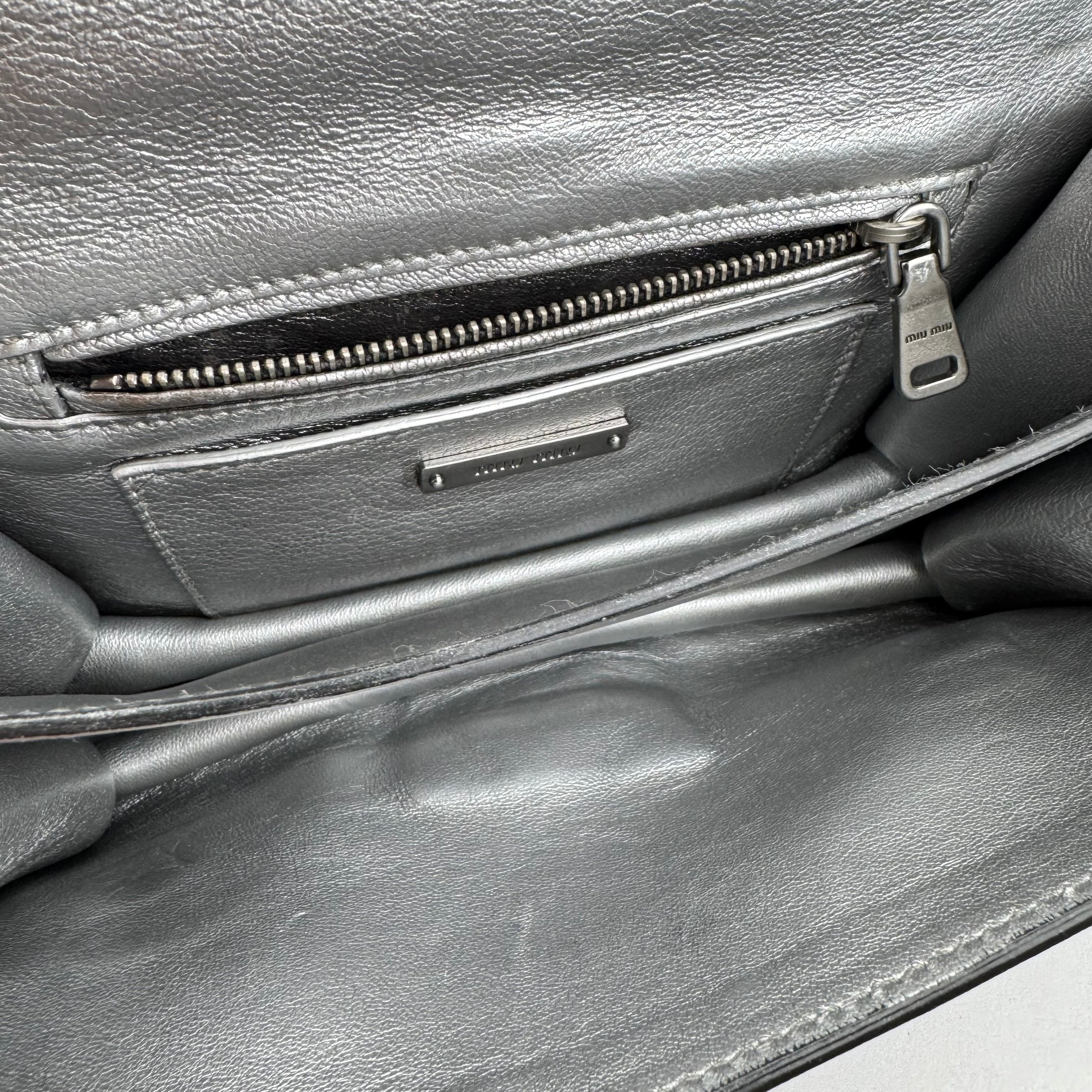 J1736 Miu Miu Silver Leather Madras Shoulder Bag- Pre Owned