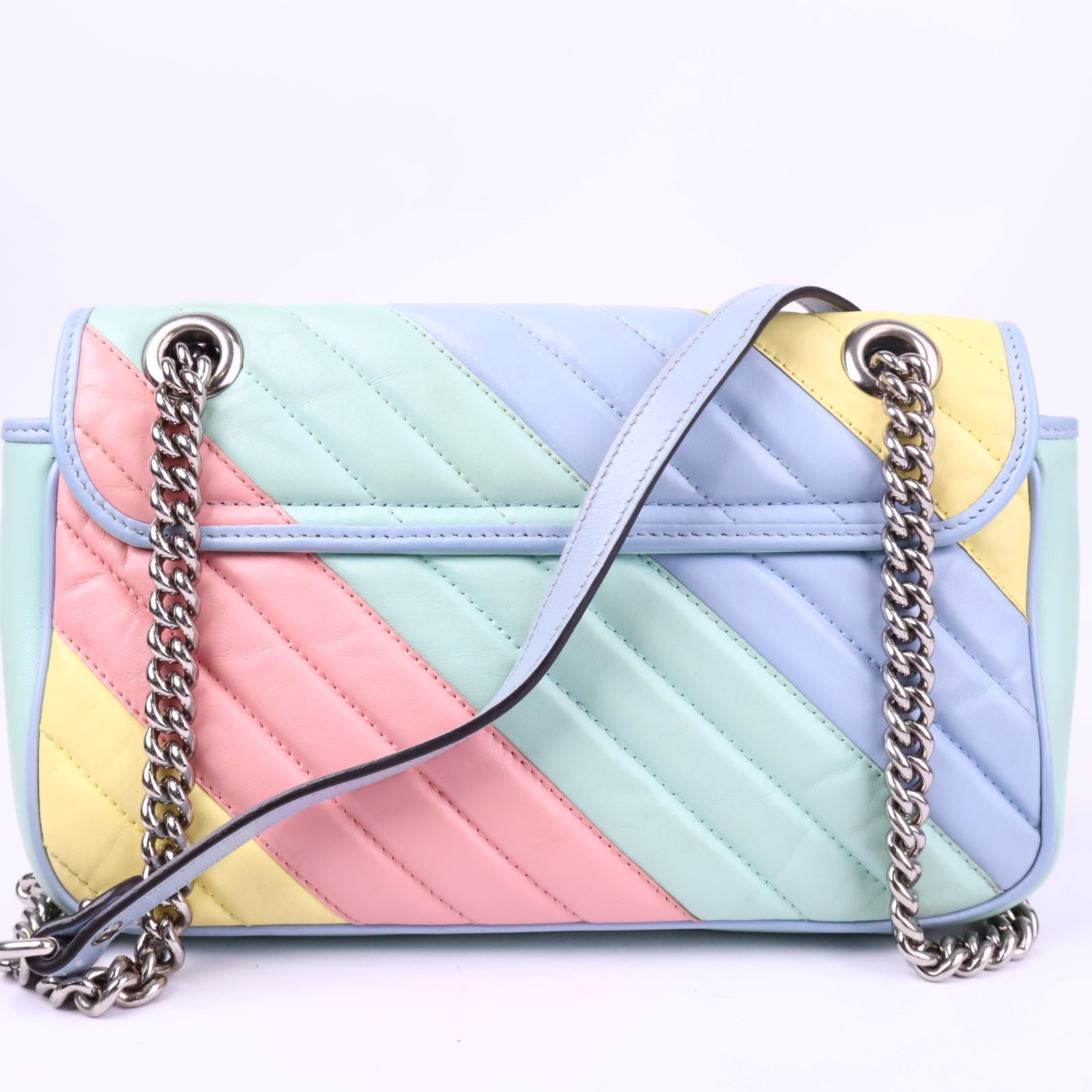 Gucci Calfskin Matelasse Diagonal Small GG Marmont Multicolor Pastel Crossbody Bag J3046 | Pre-Owned Excellent Leather