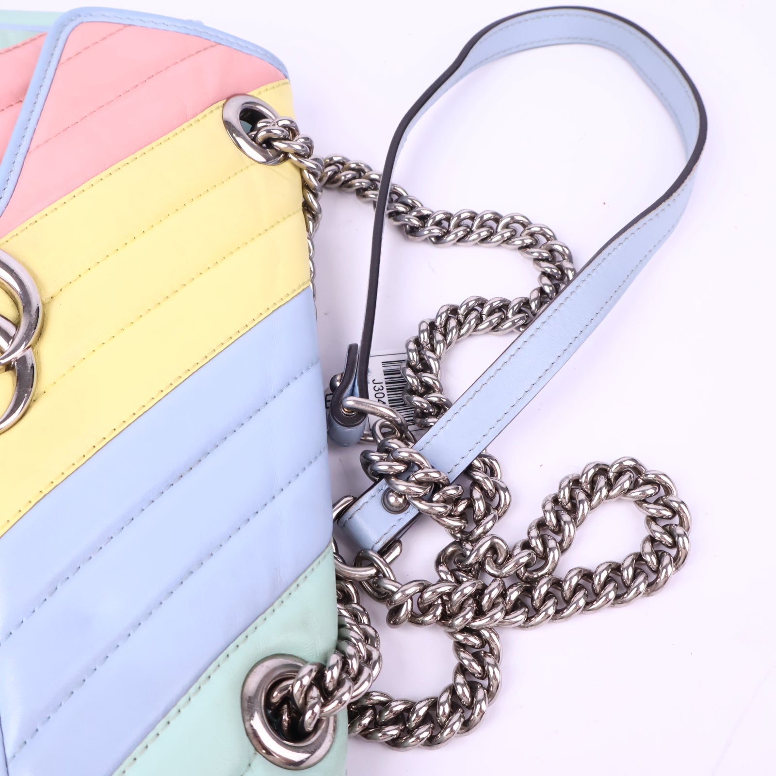 Gucci Calfskin Matelasse Diagonal Small GG Marmont Multicolor Pastel Crossbody Bag J3046 | Pre-Owned Excellent Leather