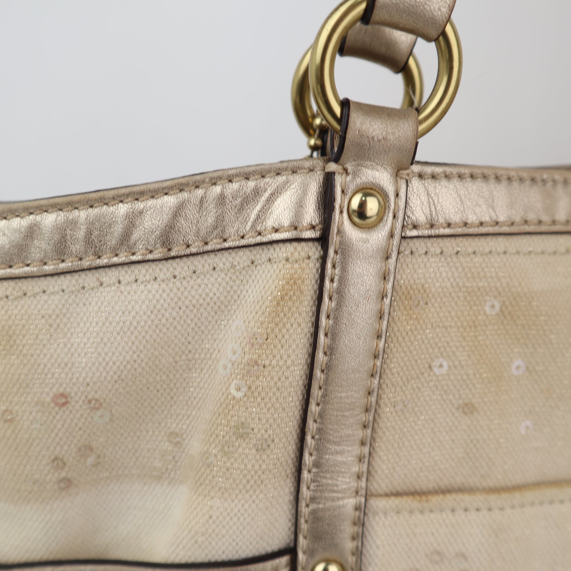 C2403# Coach Tote Bag Sun And Starfish Gold | Pre-Owned Very Good Gold