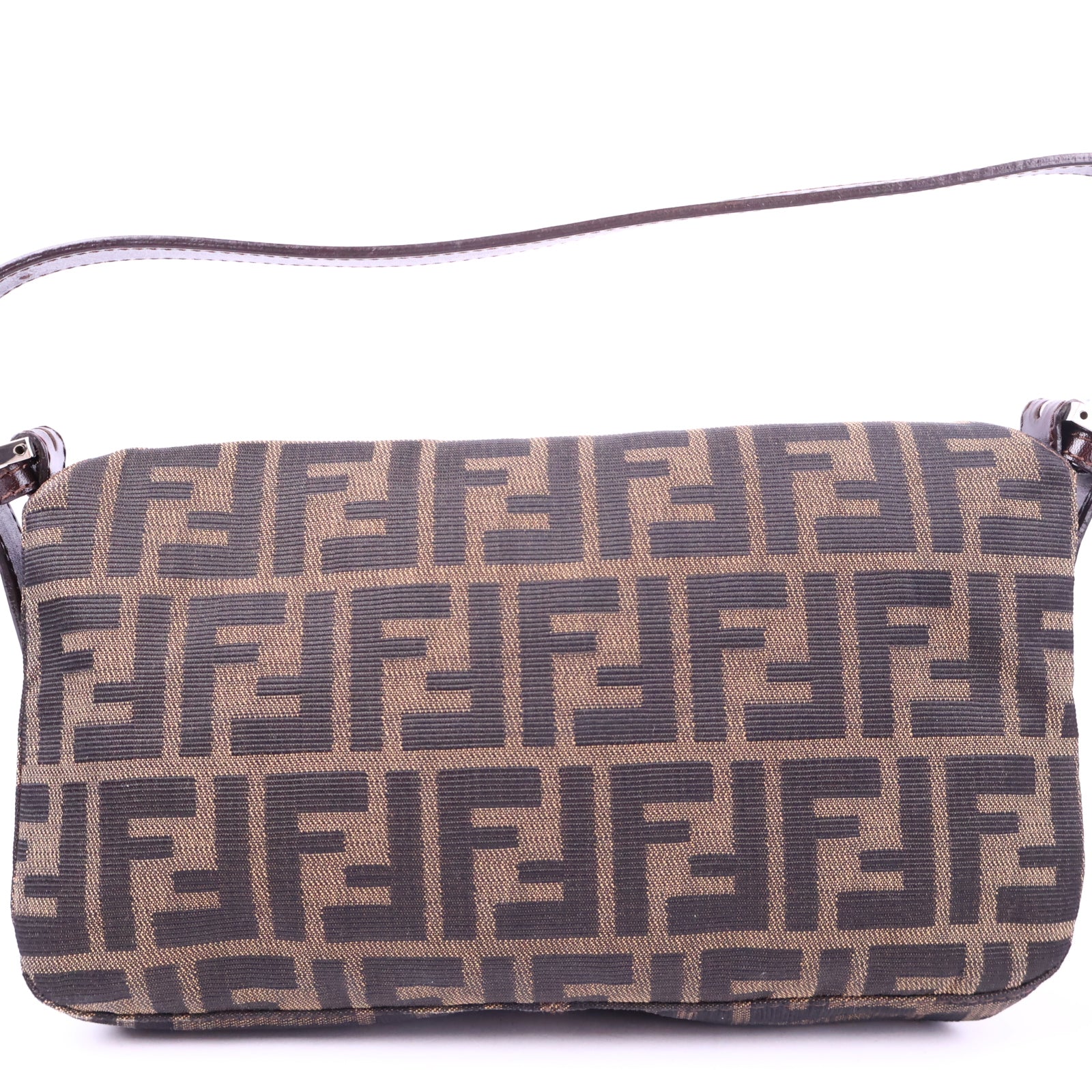 Fendi Brown Monogram Double Flap Baguette Shoulder Bag J3034 | Pre-Owned Like New Brown Monogram Canvas