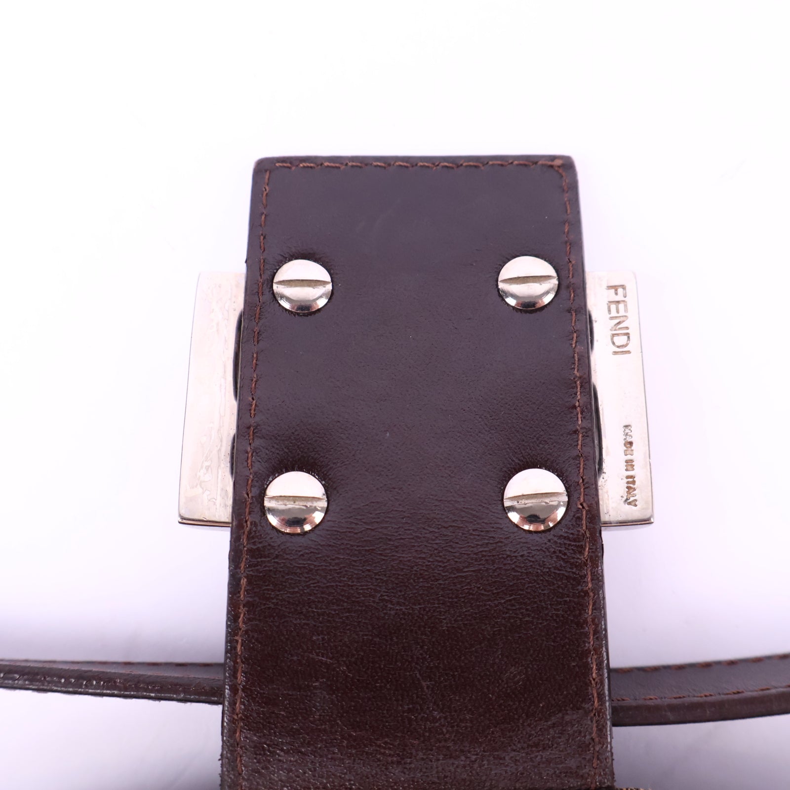 Fendi Brown Monogram Double Flap Baguette Shoulder Bag J3034 | Pre-Owned Like New Brown Monogram Canvas
