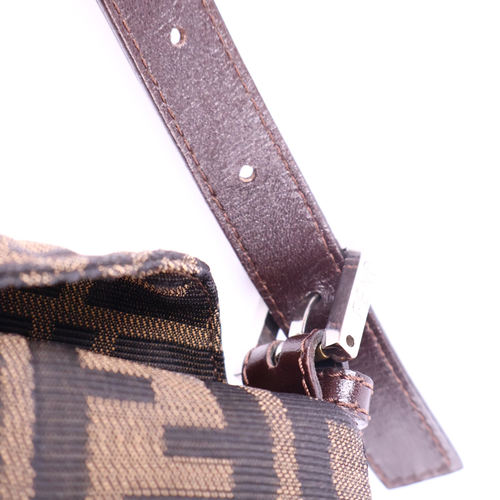 Fendi Brown Monogram Double Flap Baguette Shoulder Bag J3034 | Pre-Owned Like New Brown Monogram Canvas