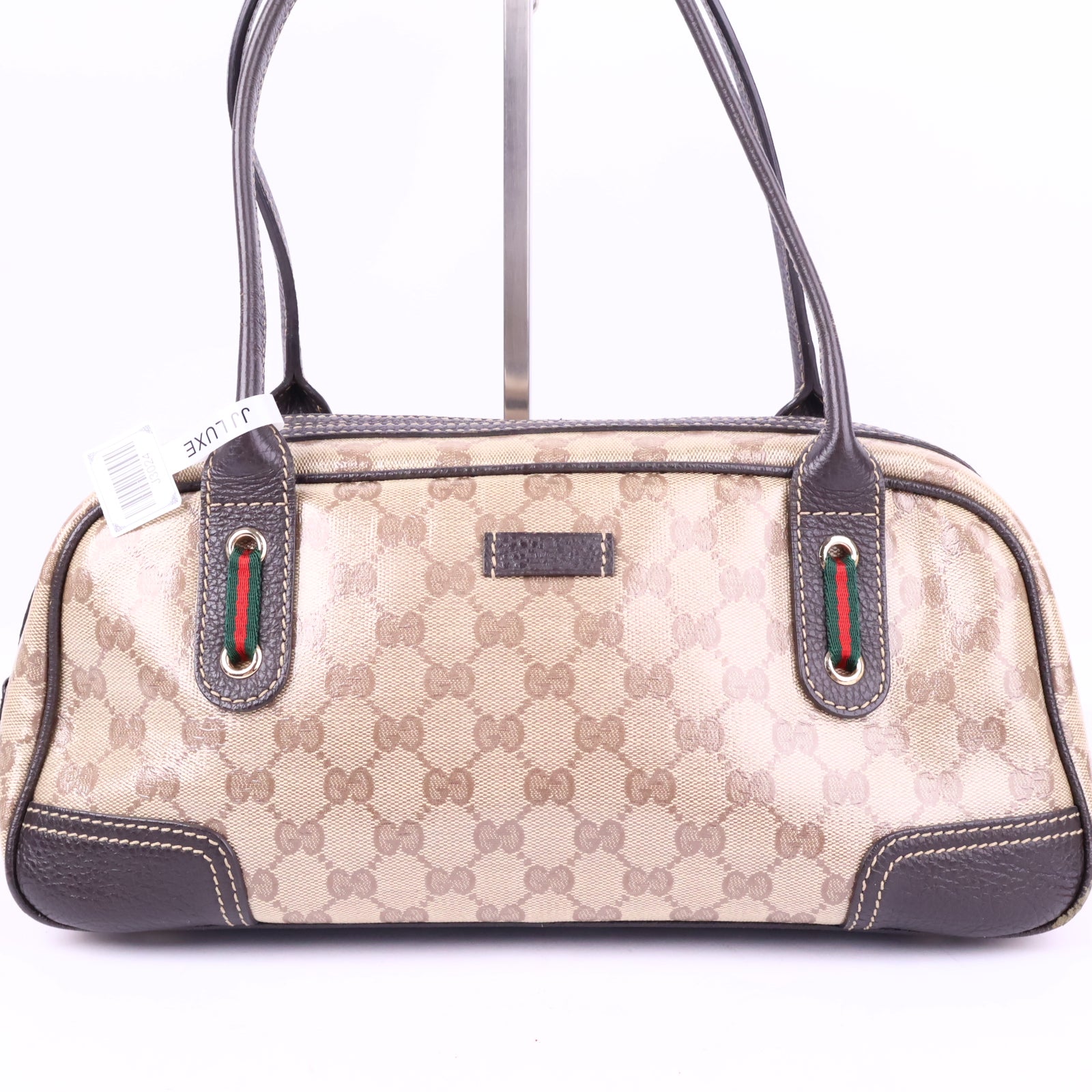 Gucci Beige/Brown GG Crystal Canvas and Leather Princy Satchel Top Handle Bag J3024 | Pre-Owned Like New Beige / Brown GG Crystal Canvas, Leather