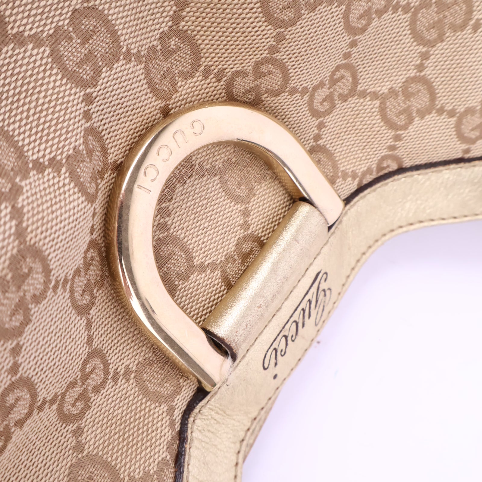Gucci Beige/Gold GG Canvas/Leather D Ring Hobo Bag Shoulder Bag J3032 | Pre-Owned Like New Beige / Gold GG Canvas Canvas, Leather