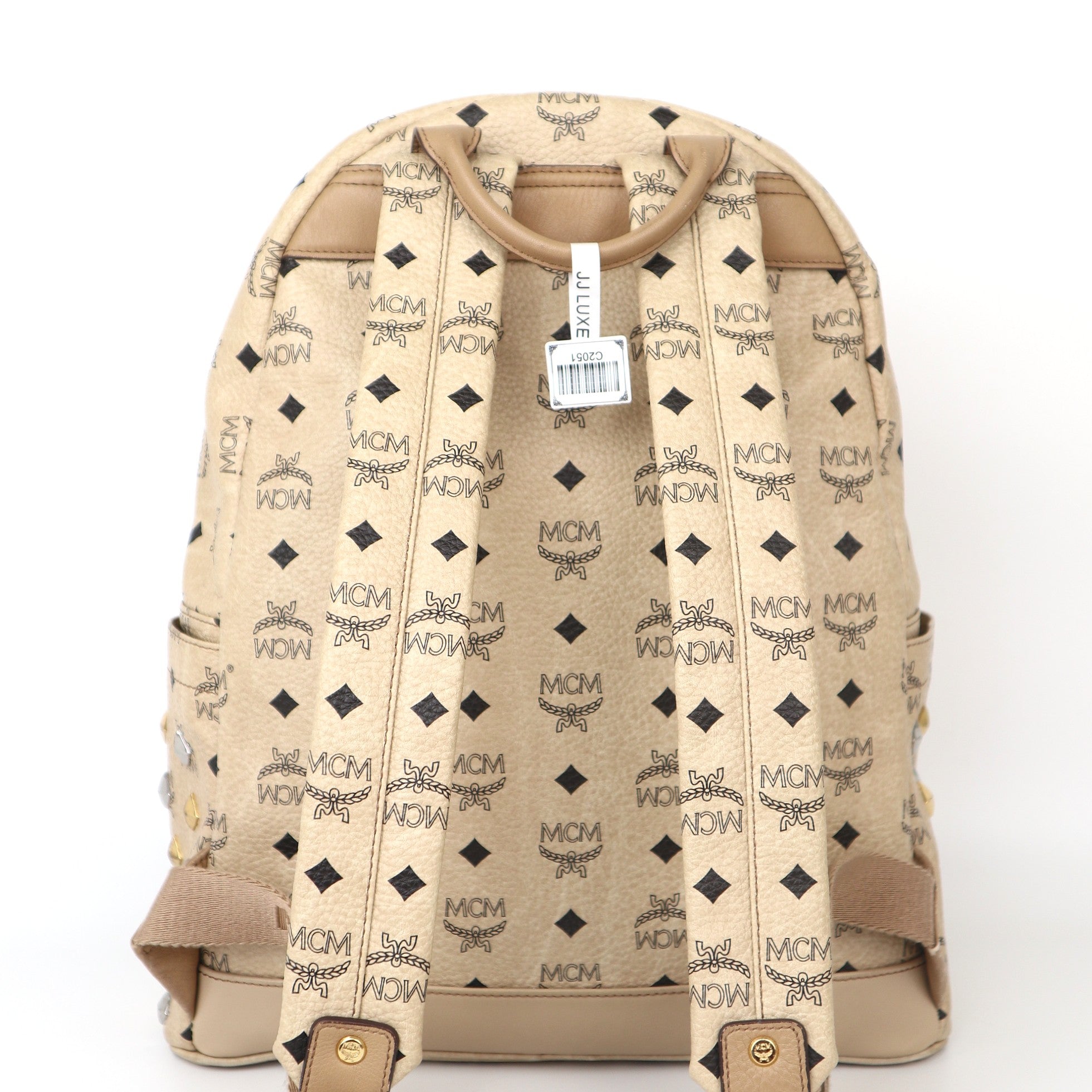 C2051 MCM Beige Visetos Coated Canvas and Leather Stark Side Studs Backpack-Pre Owned