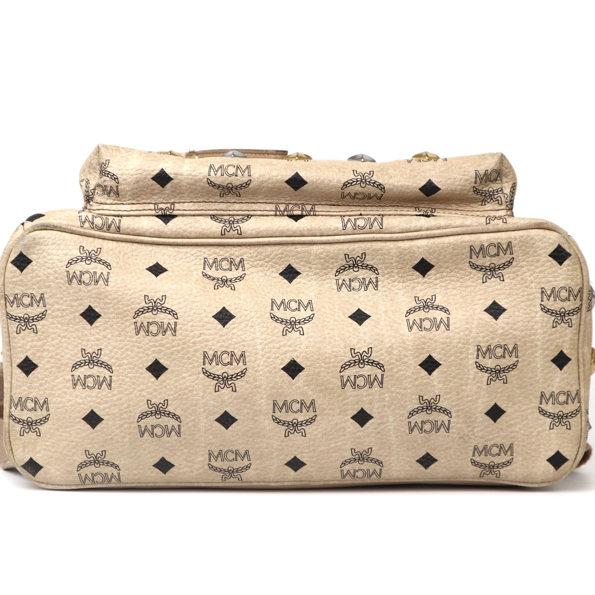 C2051 MCM Beige Visetos Coated Canvas and Leather Stark Side Studs Backpack-Pre Owned