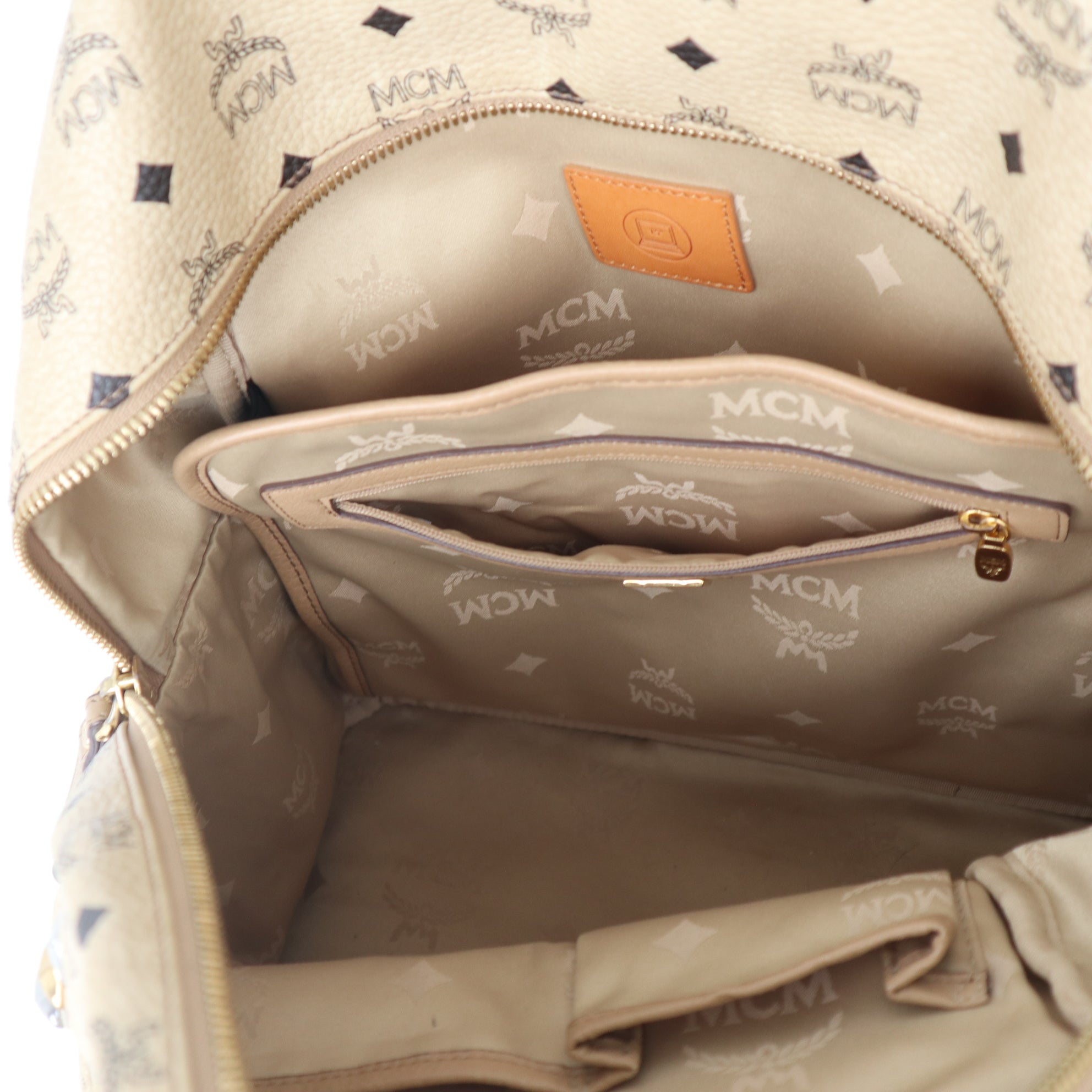 C2051 MCM Beige Visetos Coated Canvas and Leather Stark Side Studs Backpack-Pre Owned