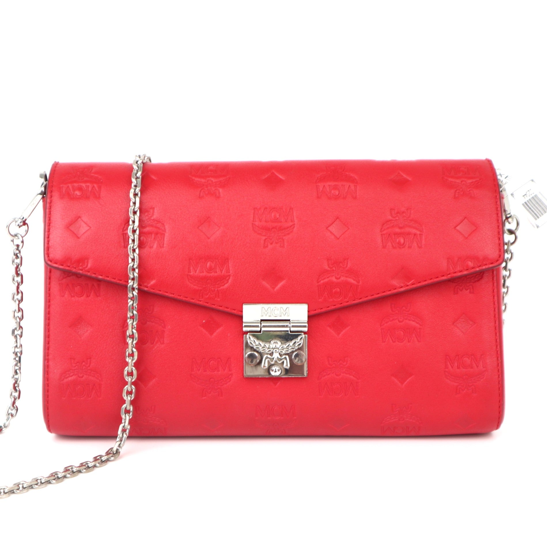 C2044 MCM Tracy Monogram Leather Chain Crossbody Wallet Red-Pre Owned