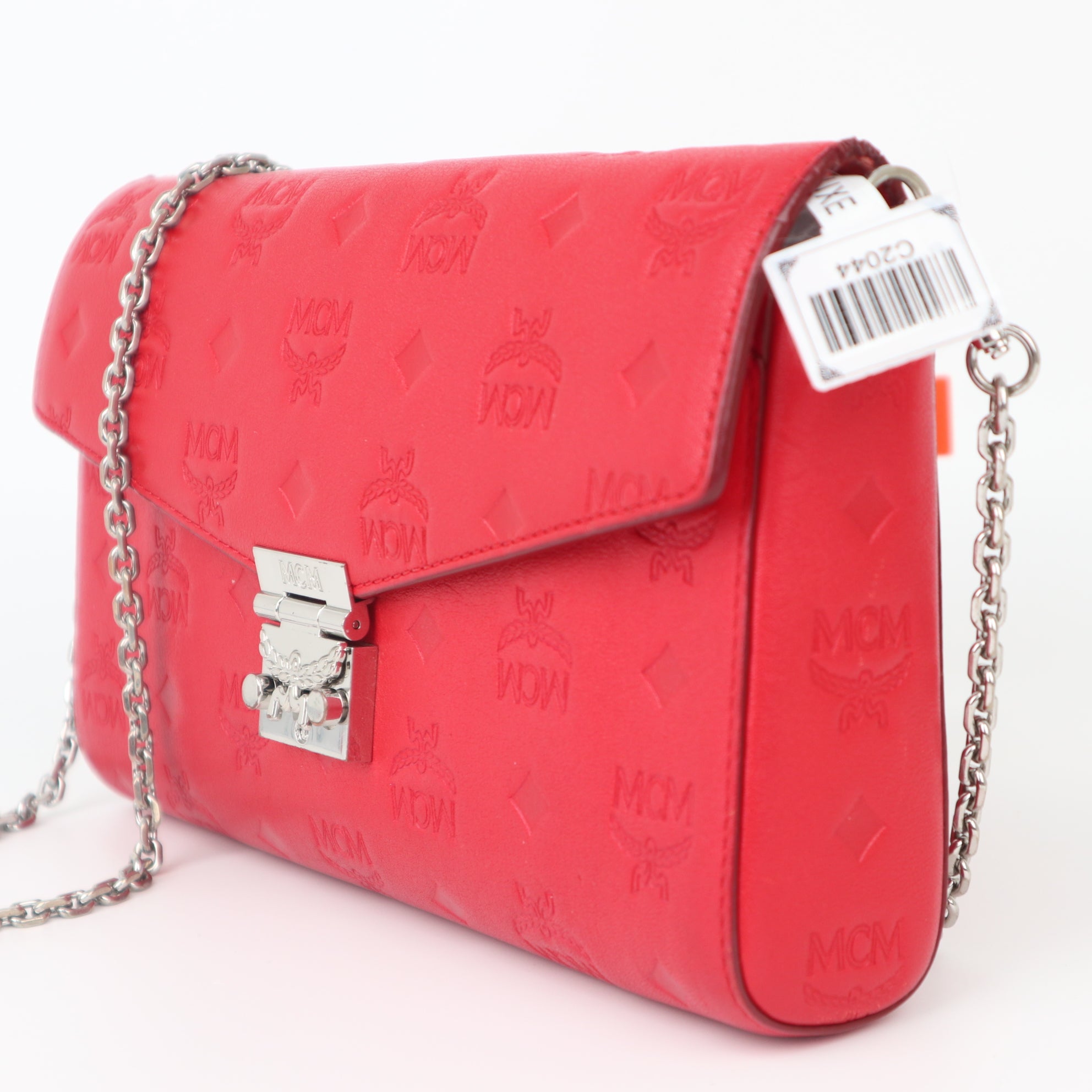 C2044 MCM Tracy Monogram Leather Chain Crossbody Wallet Red-Pre Owned