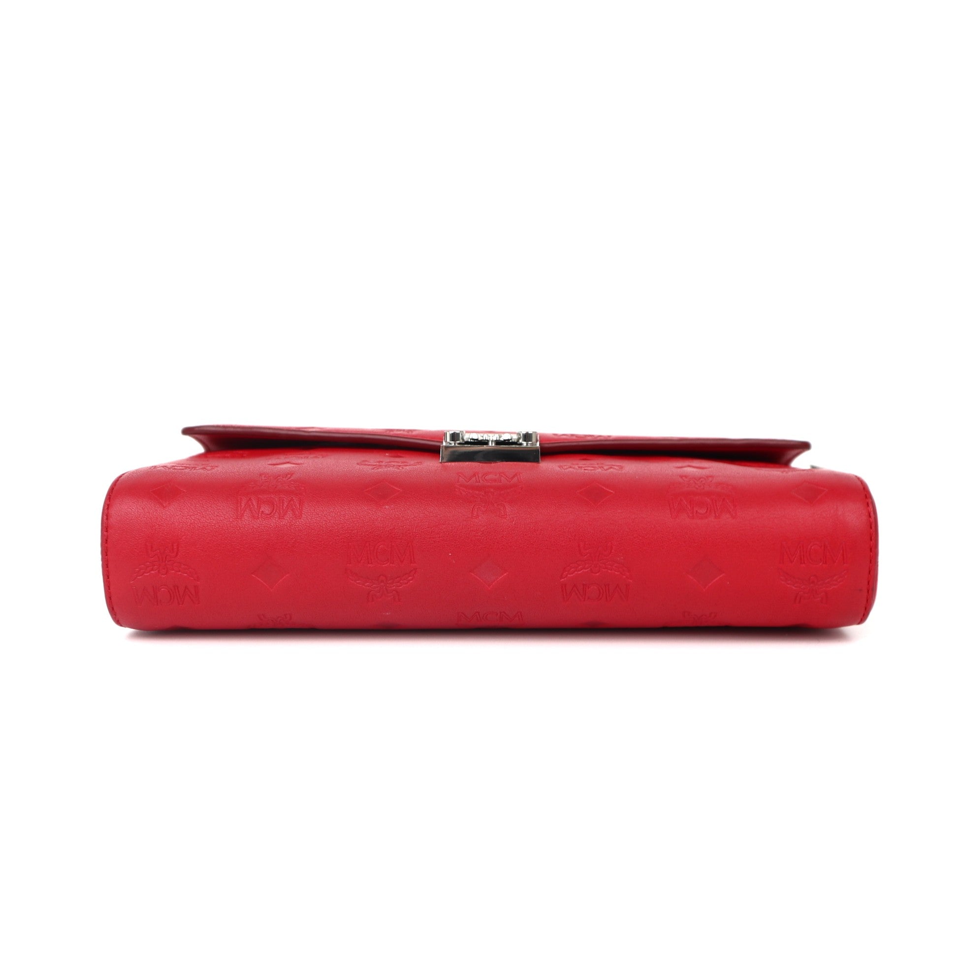 C2044 MCM Tracy Monogram Leather Chain Crossbody Wallet Red-Pre Owned