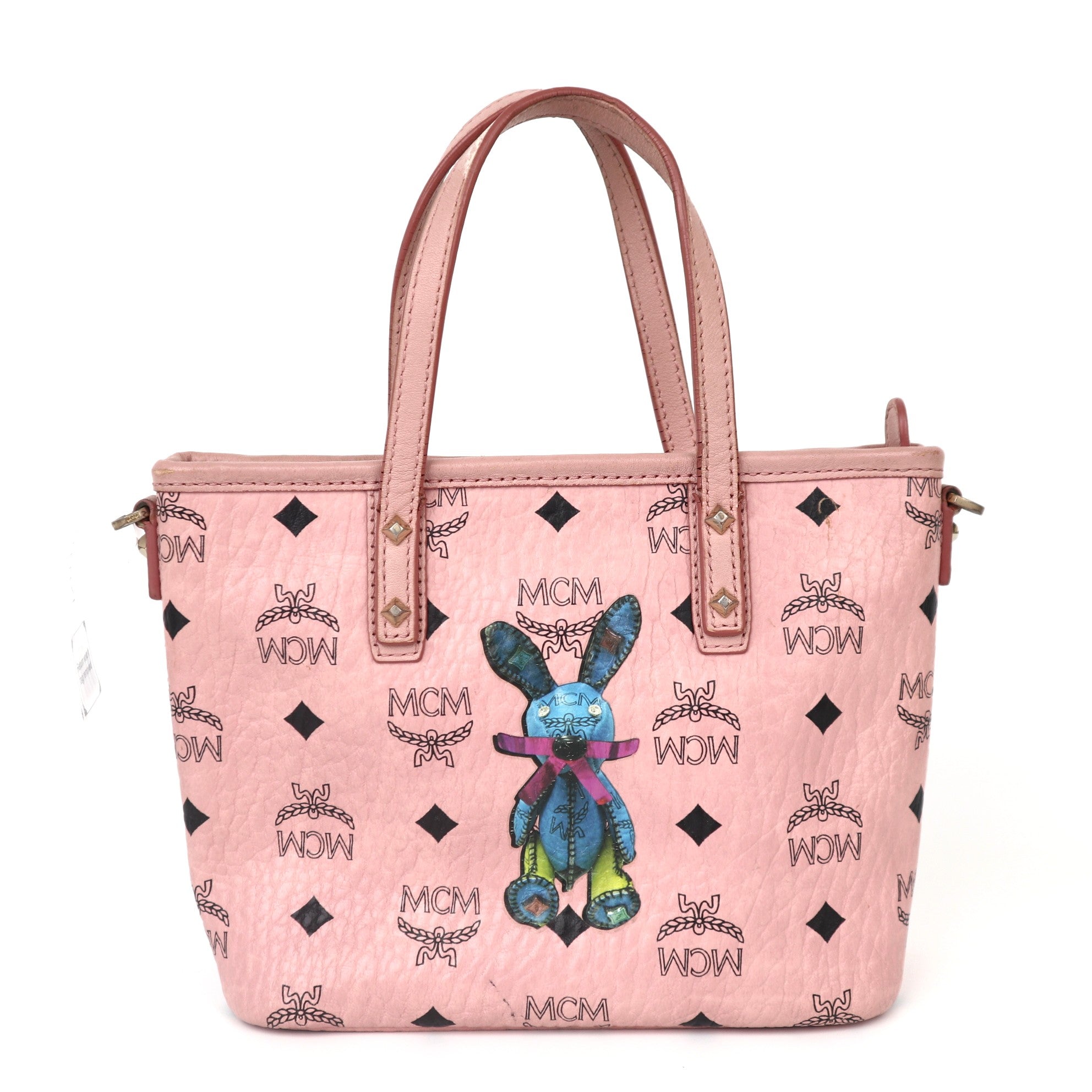 C2045 MCM Mini Rabbit Top Zip Shopper in Visetos Soft Pink-Pre Owned