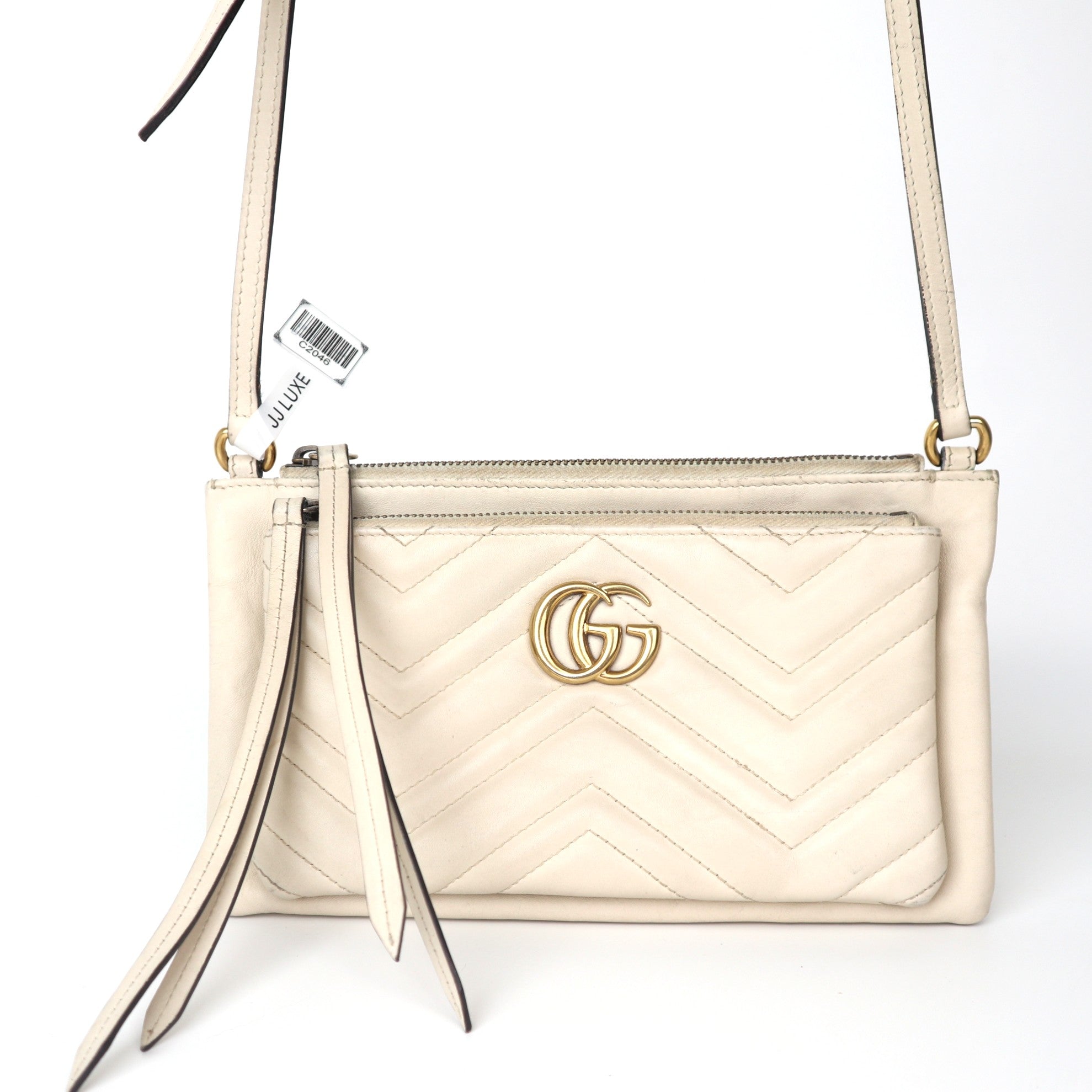 C2046 Gucci GG Marmont Double Pouch Crossbody Bag -Pre Owmed